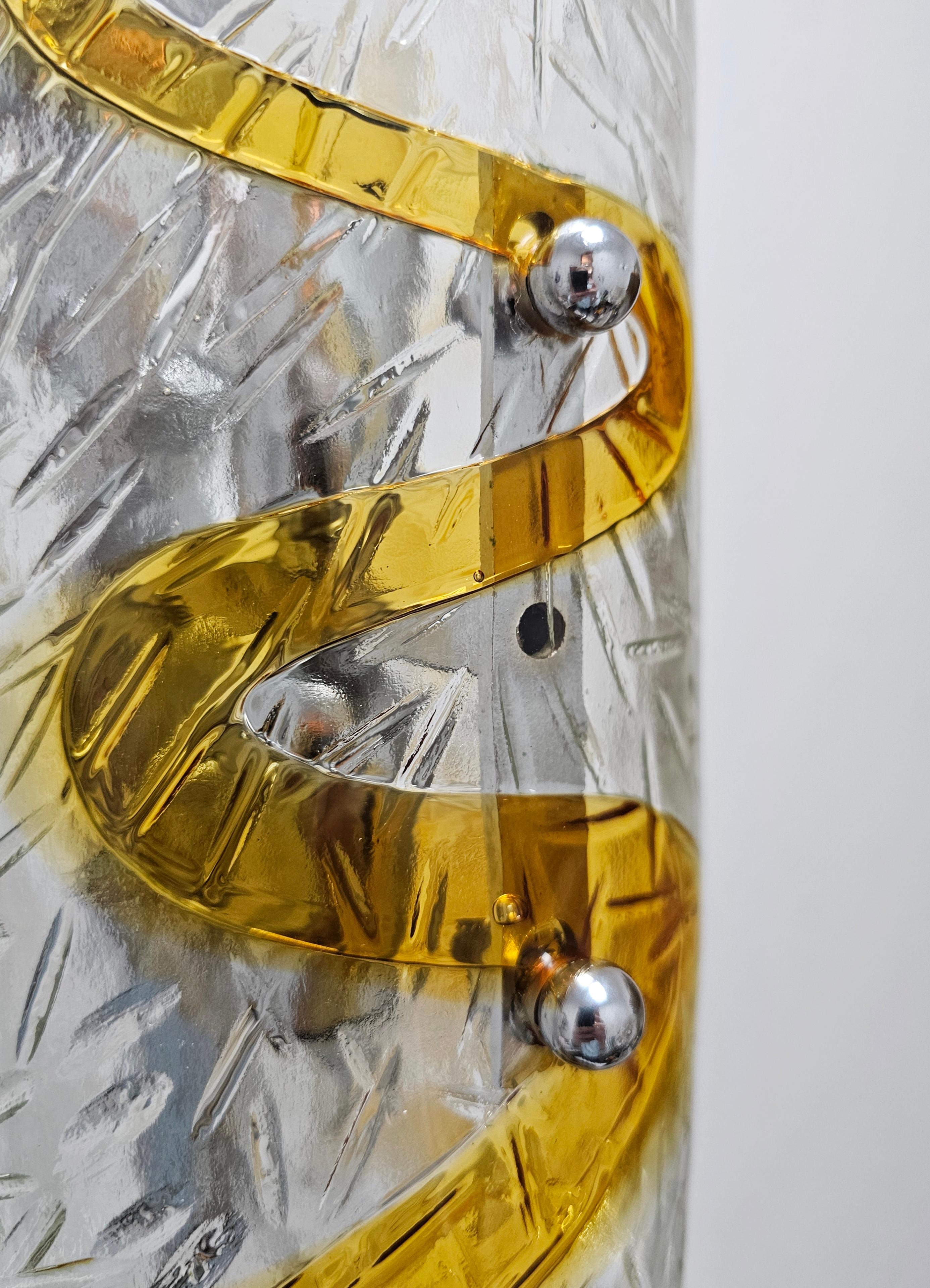 Lampadaire Mazzega de Toni Zuccheri en verre de Murano ambré et transparent, Italie, années 1970 en vente 1