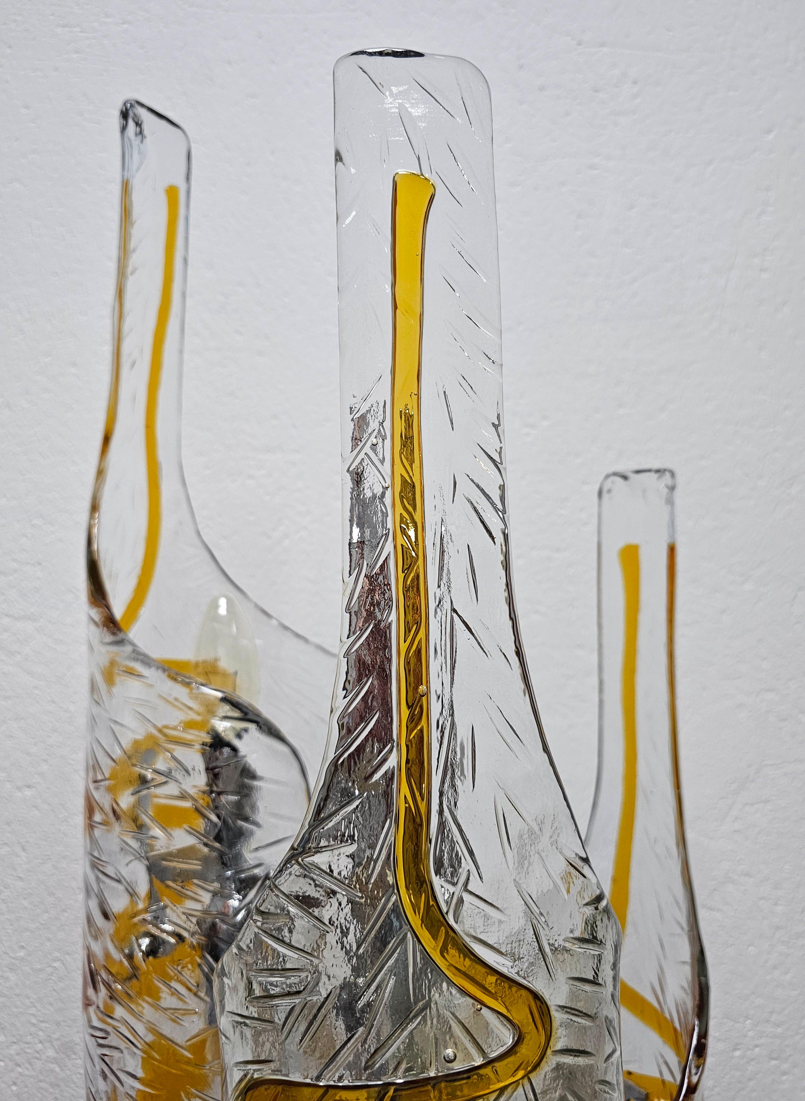 Lampadaire Mazzega de Toni Zuccheri en verre de Murano ambré et transparent, Italie, années 1970 en vente 2