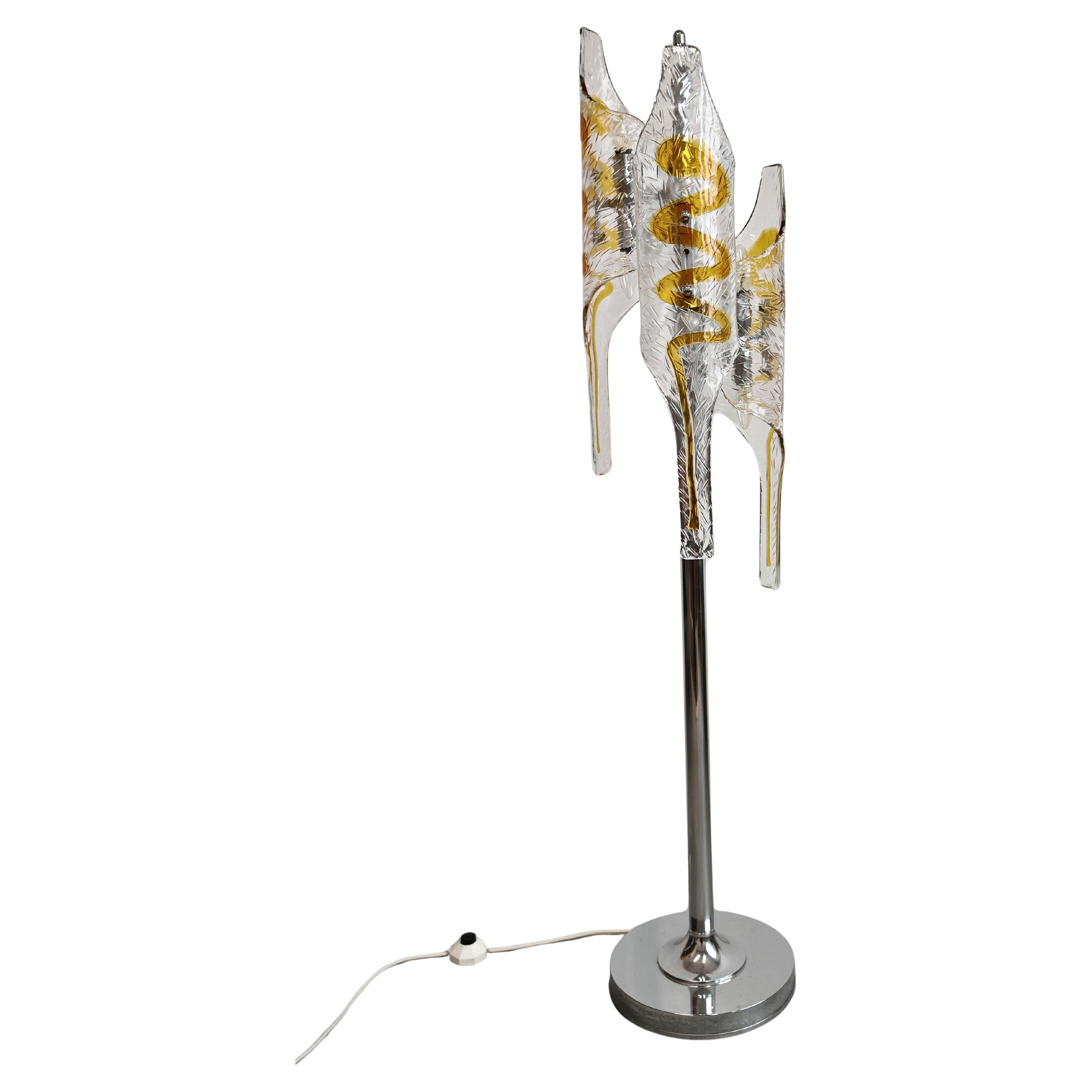 Lampadaire Mazzega de Toni Zuccheri en verre de Murano ambré et transparent, Italie, années 1970 en vente