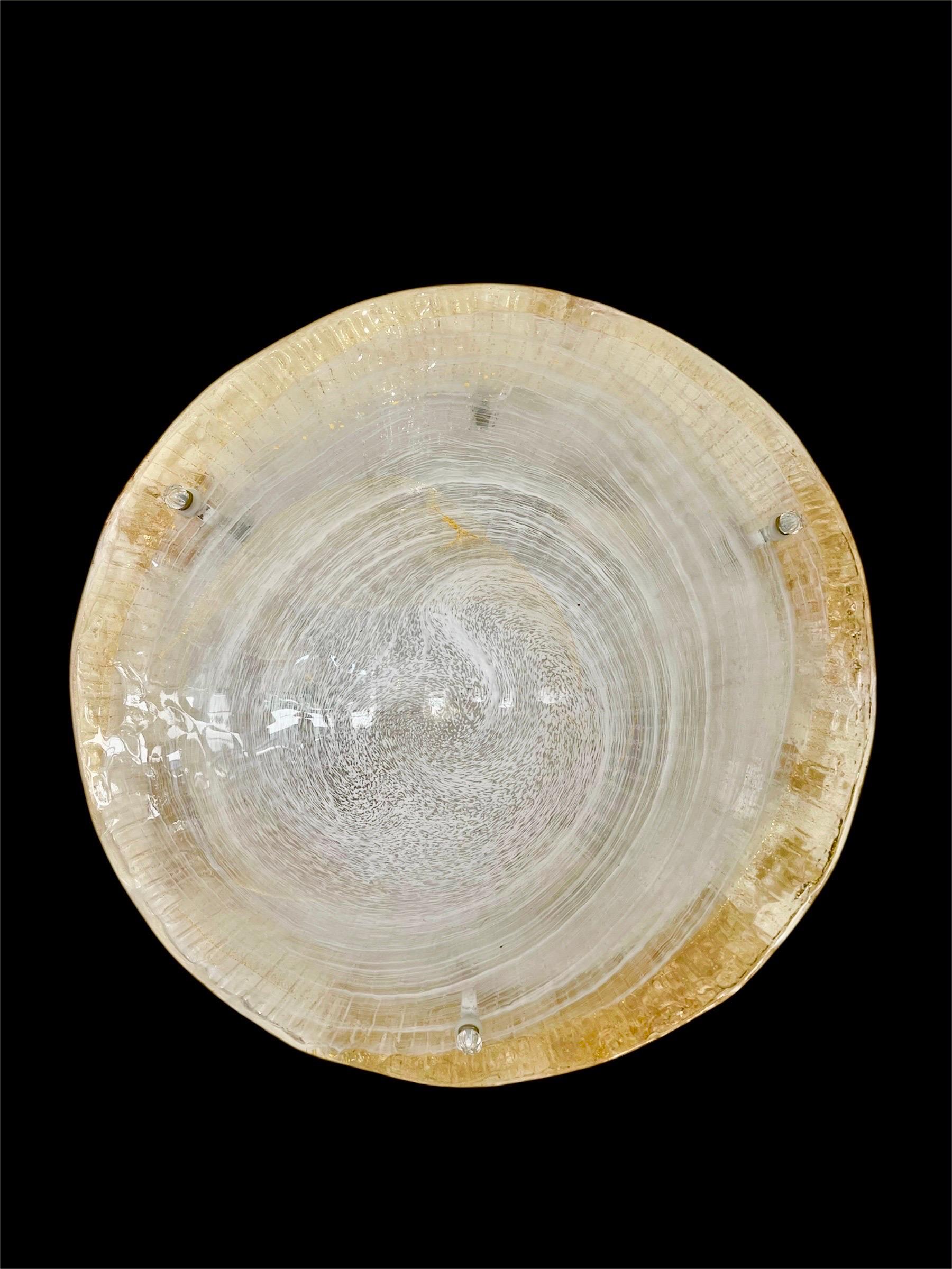 Mid-Century moderno Mazzega Flush Mount oro Vetro di Murano cromo 52 cm, Italia, 1980 in vendita