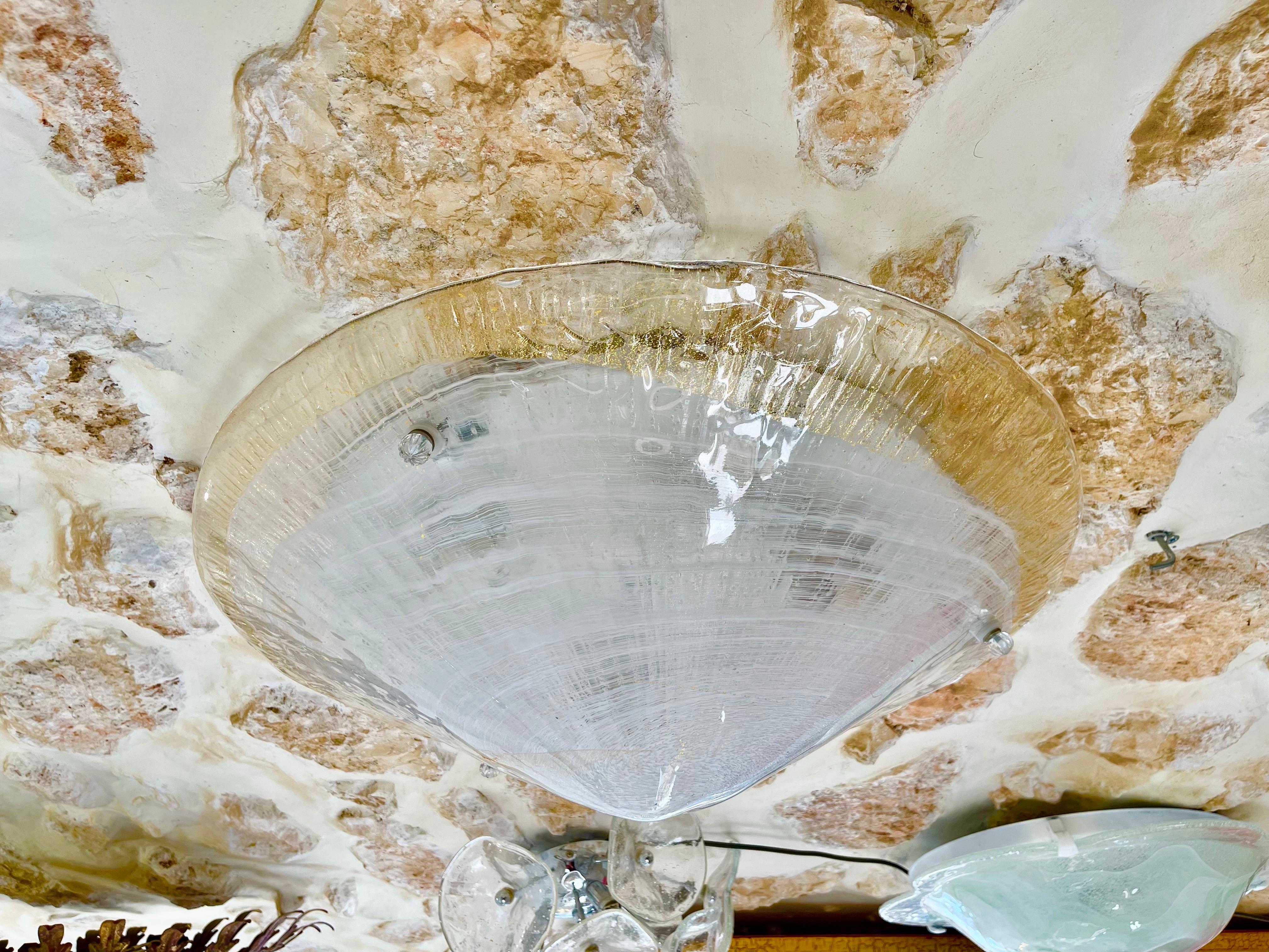 Mazzega Flush Mount oro Vetro di Murano cromo 52 cm, Italia, 1980 in vendita 1