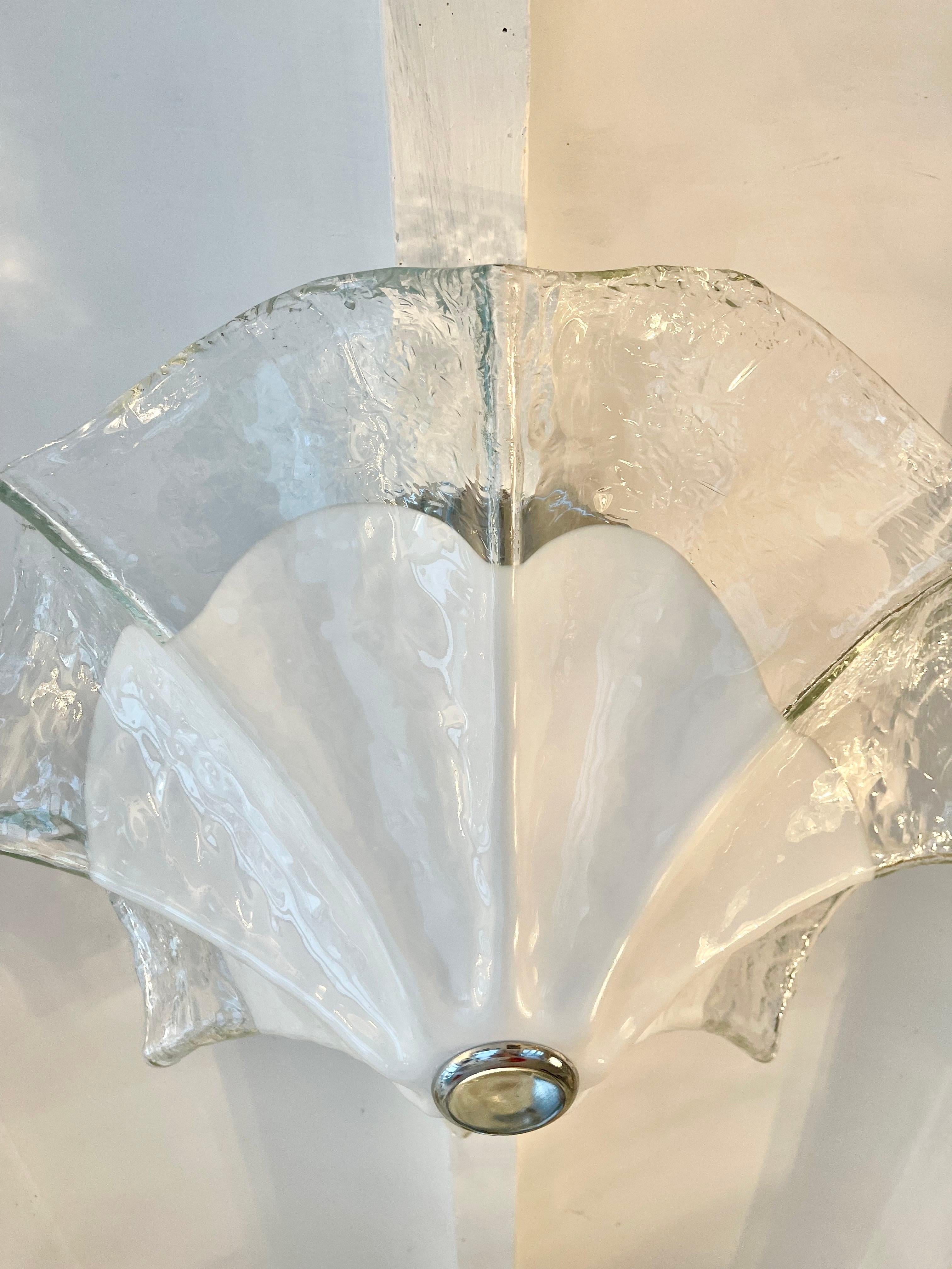 Mid-Century Modern Mazzega Flush Mount white Glass Murano chrome 62 cm, Italy, 1970 For Sale