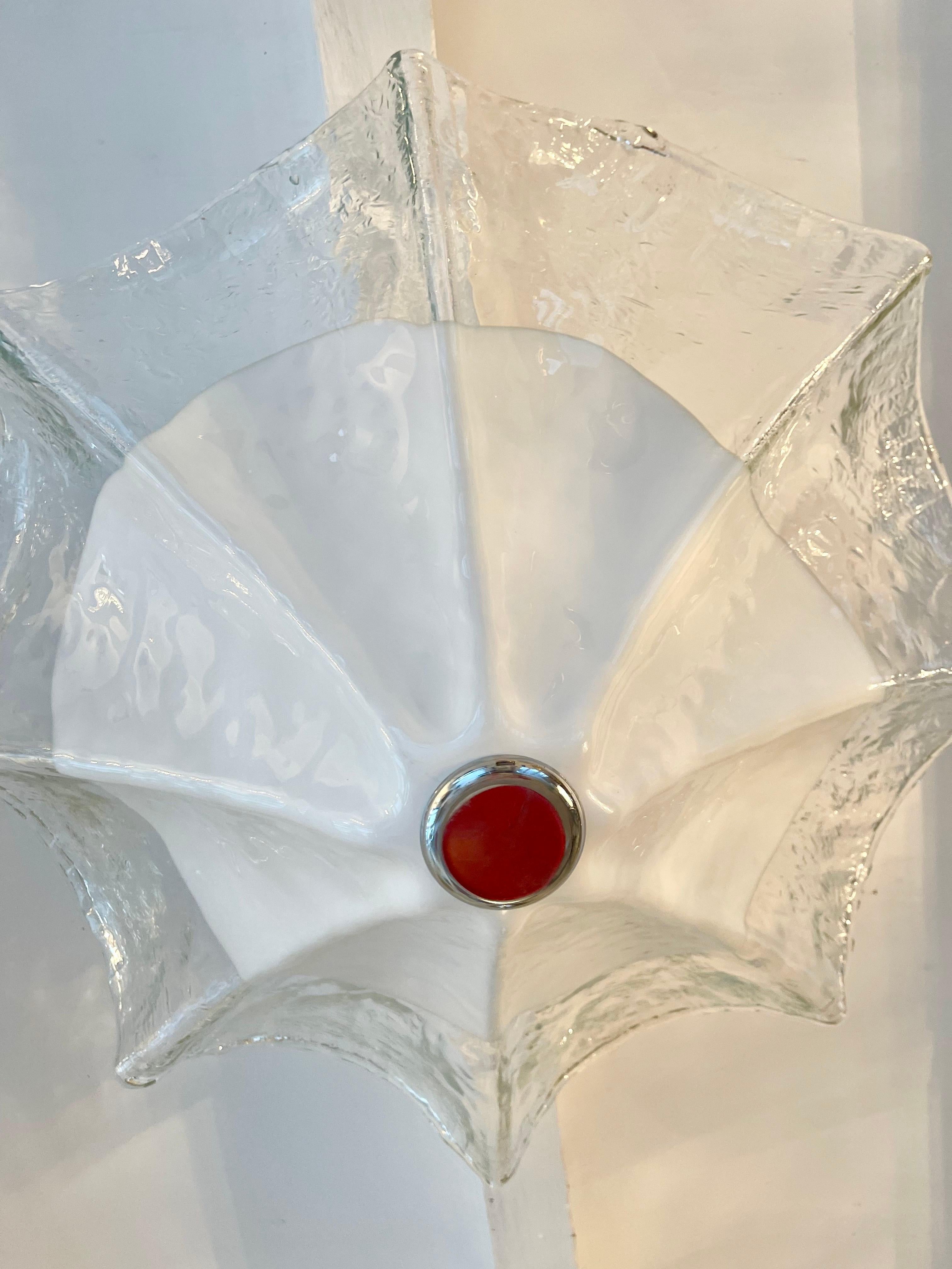 Mazzega Flush Mount white Glass Murano chrome 62 cm, Italy, 1970 In Good Condition For Sale In La xara, VC