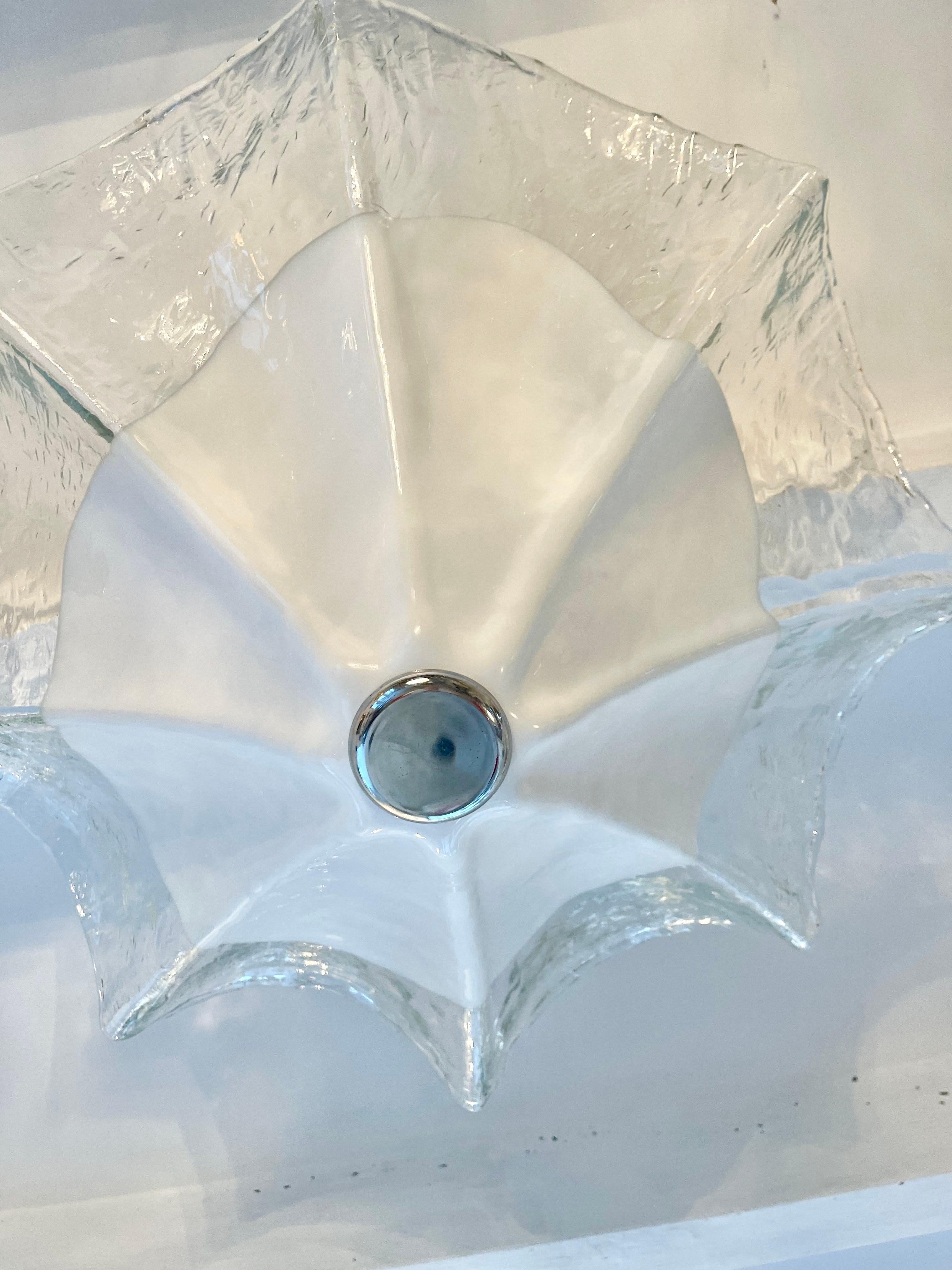 Late 20th Century Mazzega Flush Mount white Glass Murano chrome 62 cm, Italy, 1970 For Sale