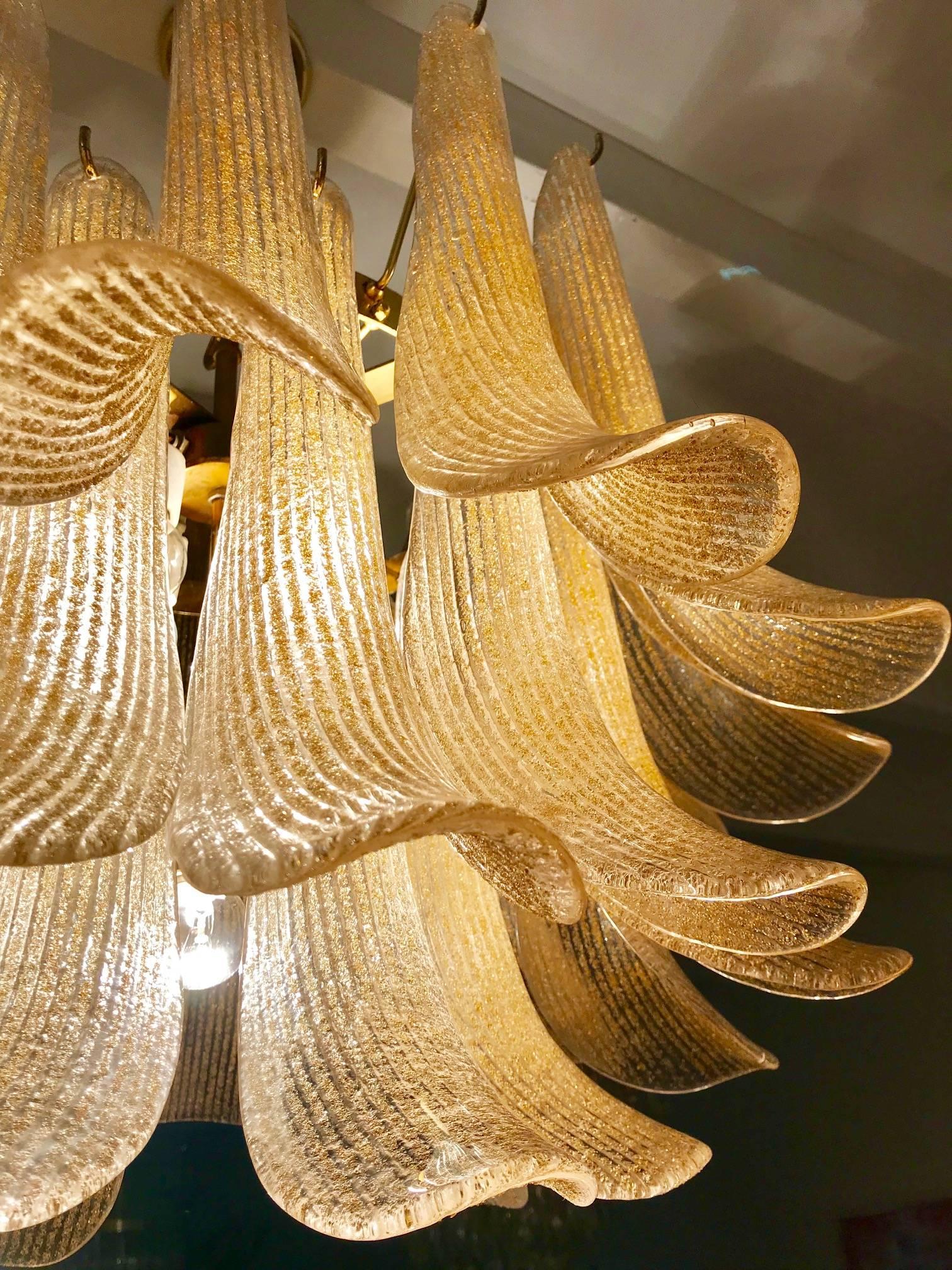 Mazzega Gold Glass chandelier Leaves Petals Gilt Frame, 1970 In Good Condition In Denia, ES