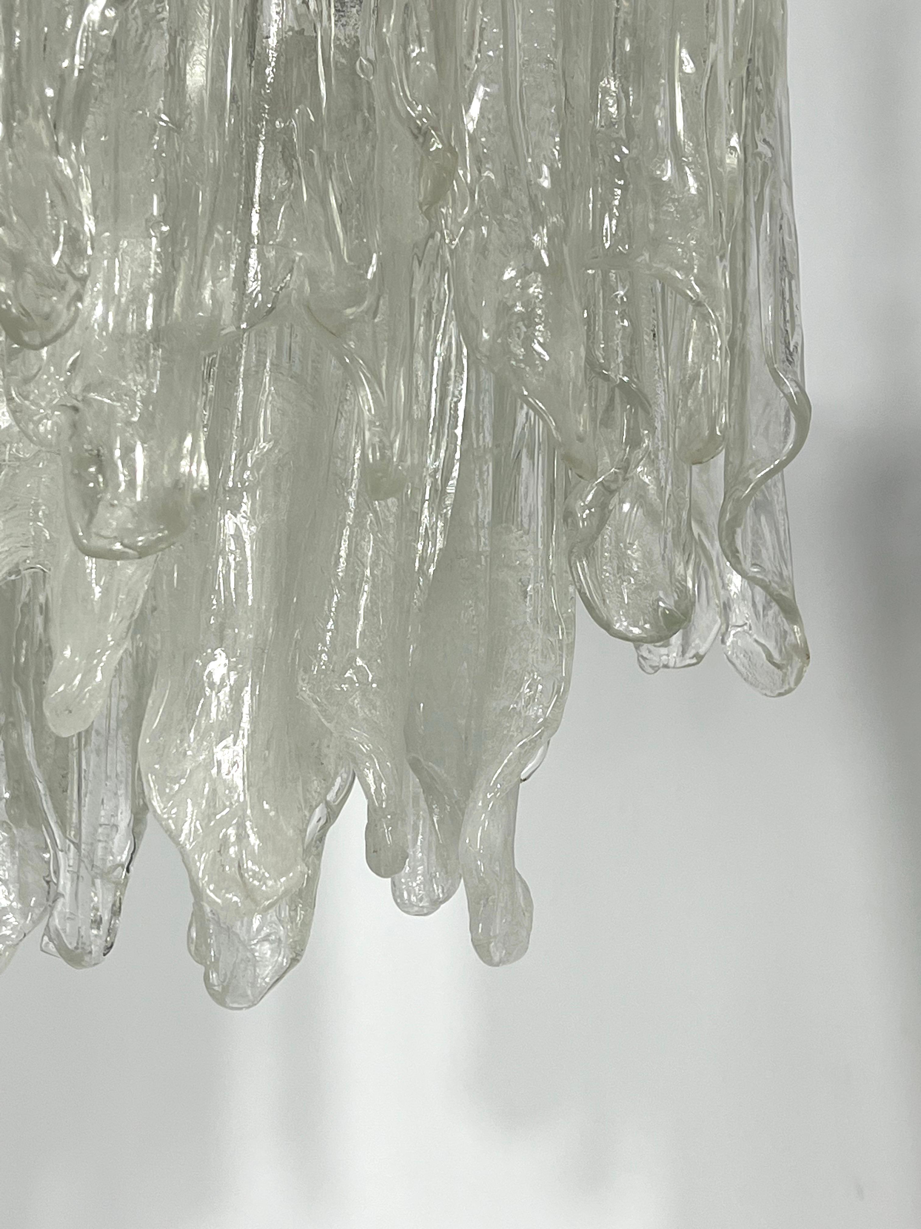 Mazzega Ice glass, pair of vintage murano chandeliers from 70s For Sale 6