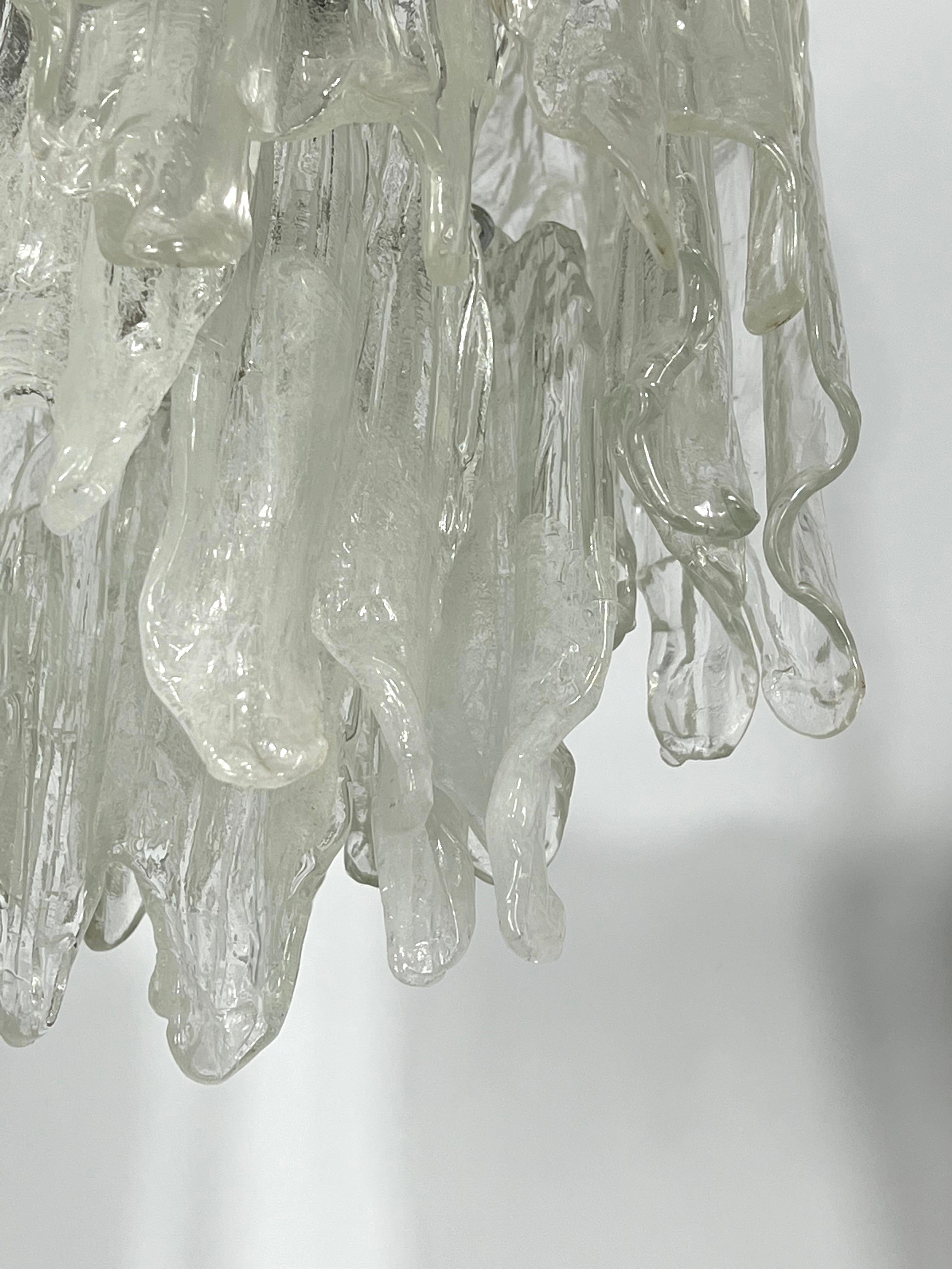 Verre de glace Mazzega, paire de lustres murano vintage des années 70 en vente 7
