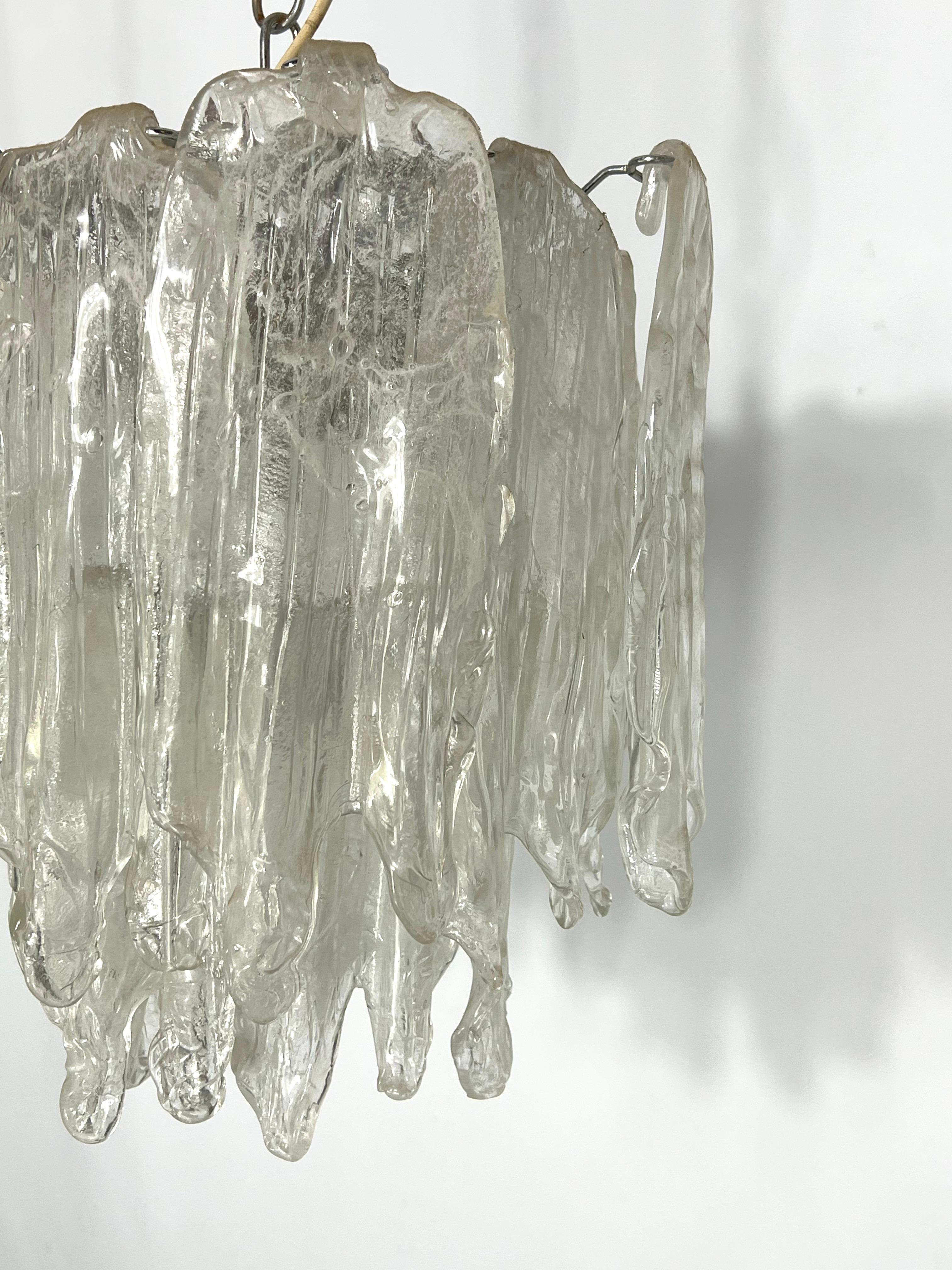 Mazzega Ice glass, pair of vintage murano chandeliers from 70s For Sale 11