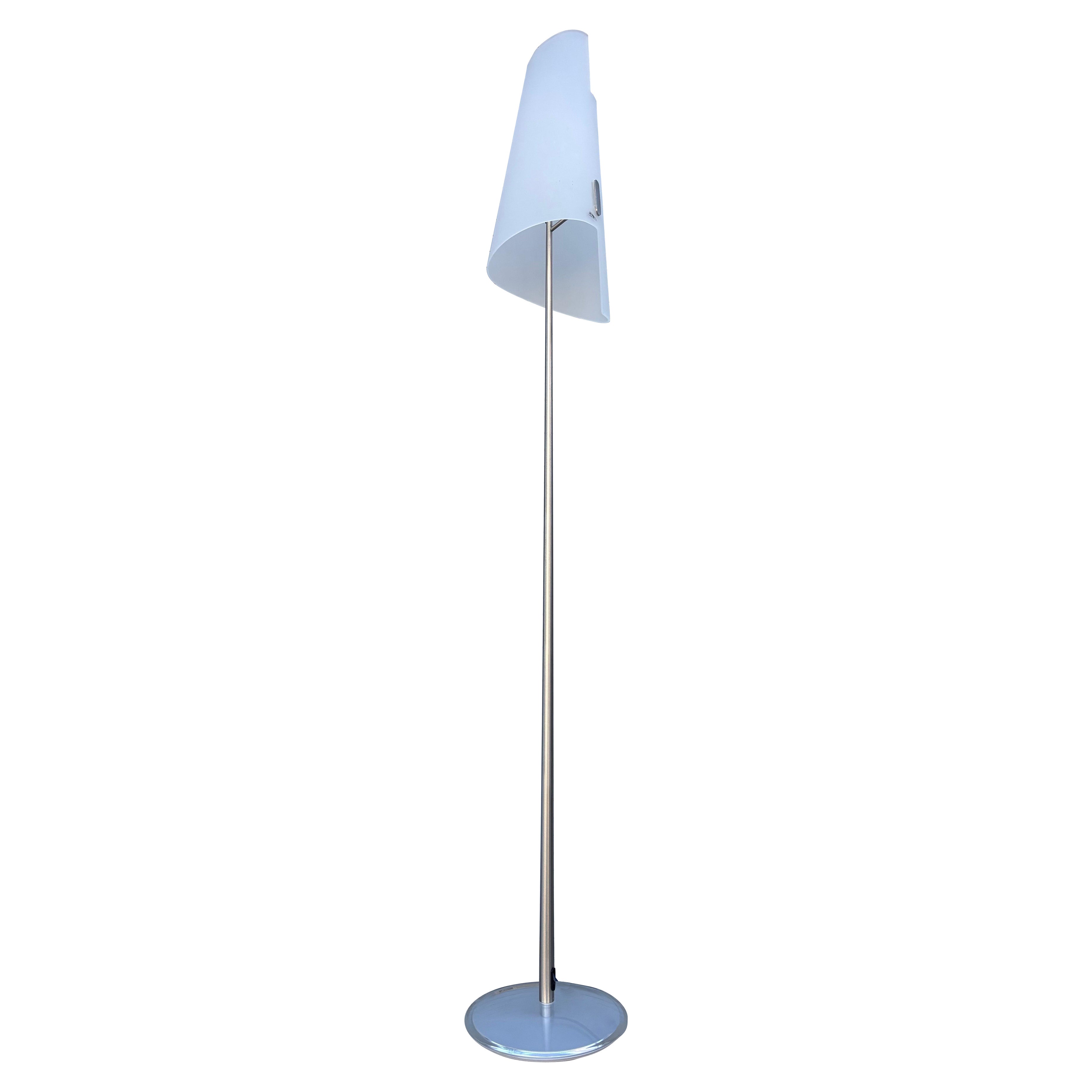 Mazzega Floor Lamp, Metal Base with Sand-Blasted Murano Shade, Italy