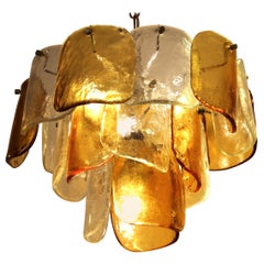 Mazzega Italian Mid-Century Modern Three-Tier Glass Chandelier