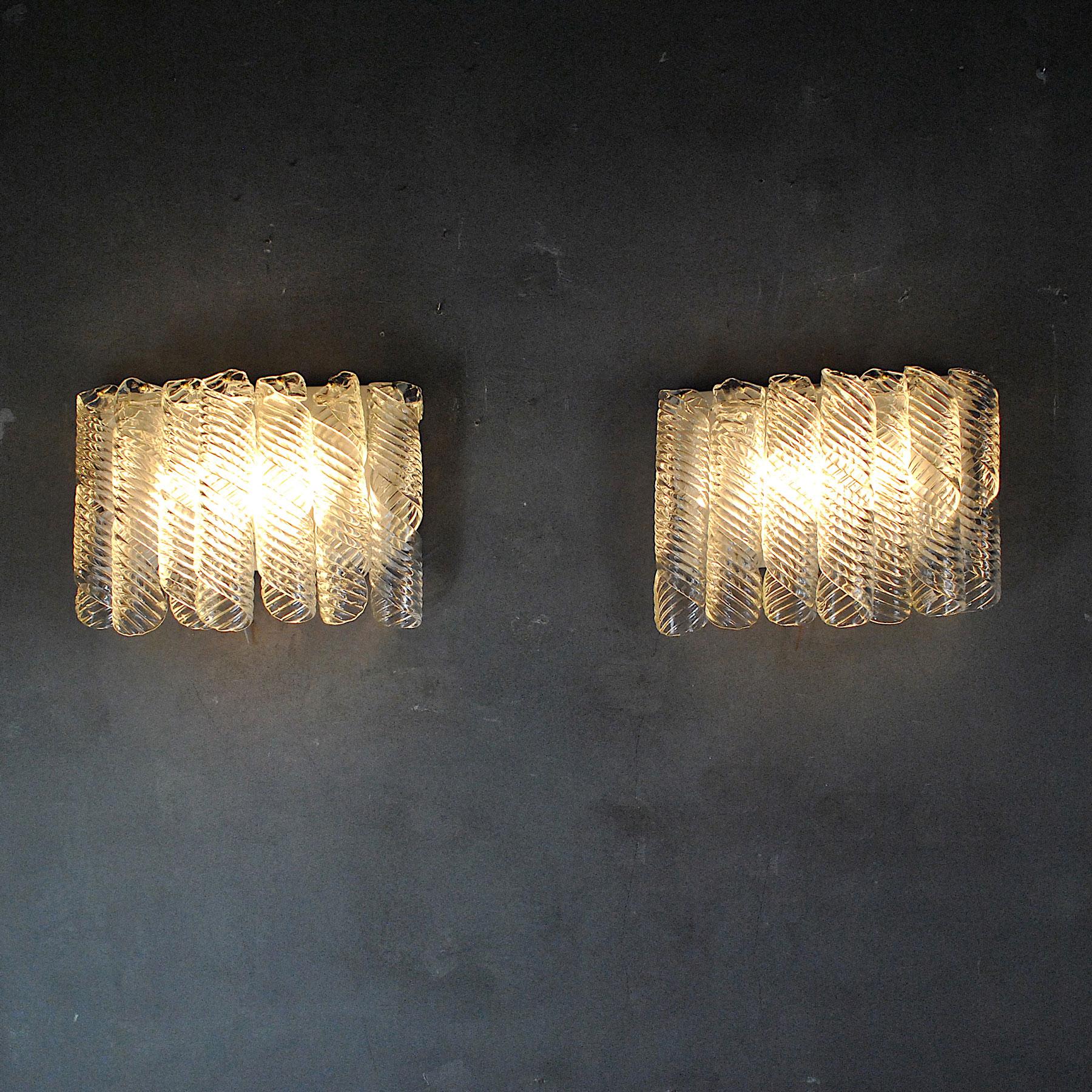 Mazzega Italian Spiral Pair of Sconces in Murano Glass For Sale 8