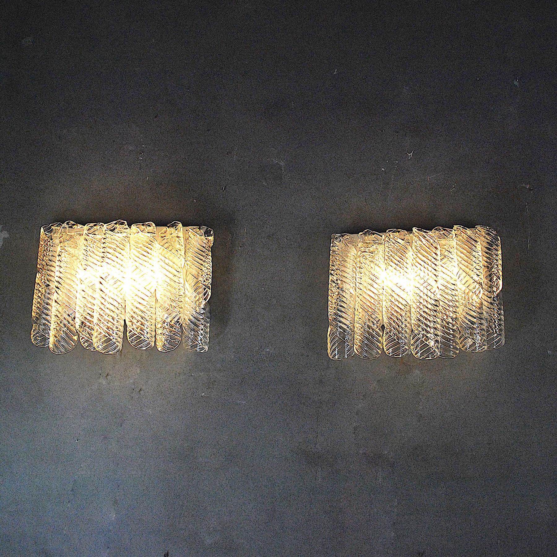 Mazzega Italian Spiral Pair of Sconces in Murano Glass For Sale 9