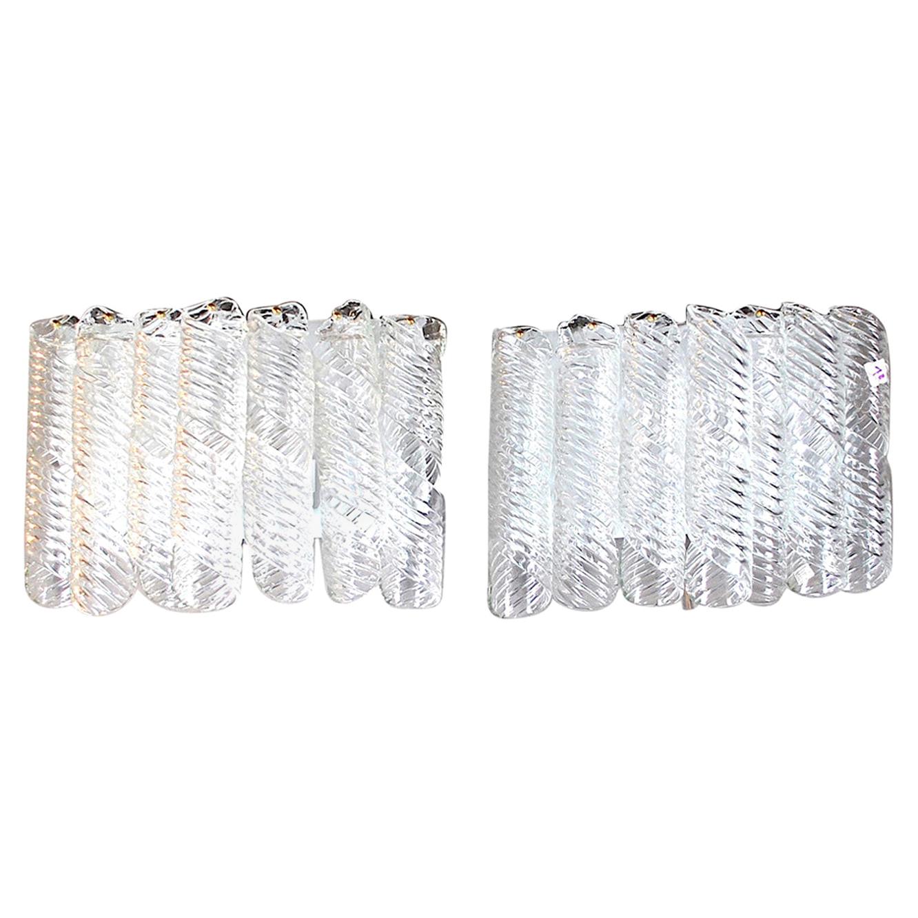 Mazzega Italian Spiral Pair of Sconces in Murano Glass For Sale