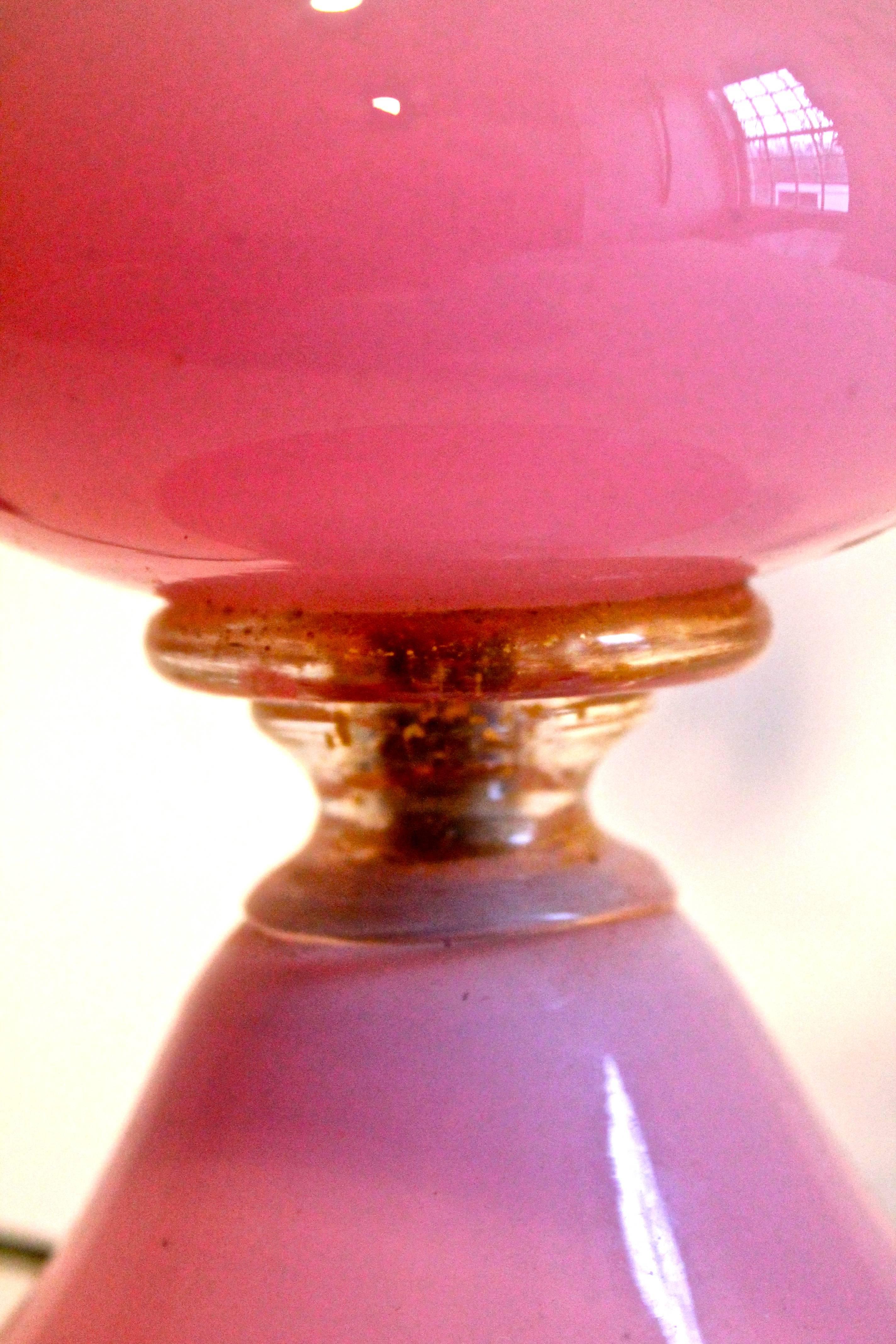 Hollywood Regency Mazzega I.V.R. Translucent Pink Glass Table Lamp For Sale