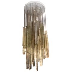 Mazzega Light Brown Murano Glass Cascading Chandelier, circa 1970
