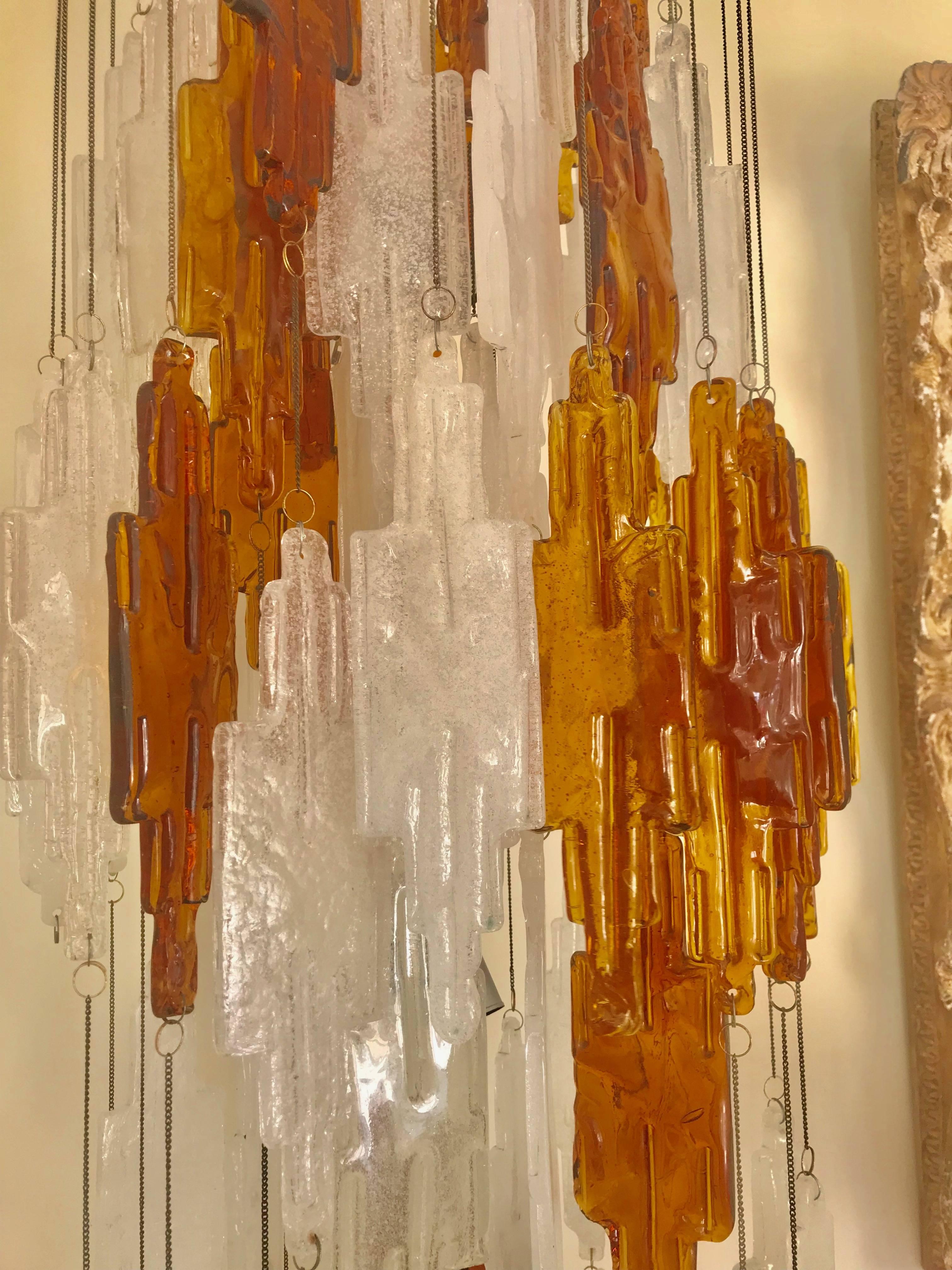 Italian Mazzega mid-century glass Pendant Sculpture murano Cascade 200 cm, 1960s For Sale