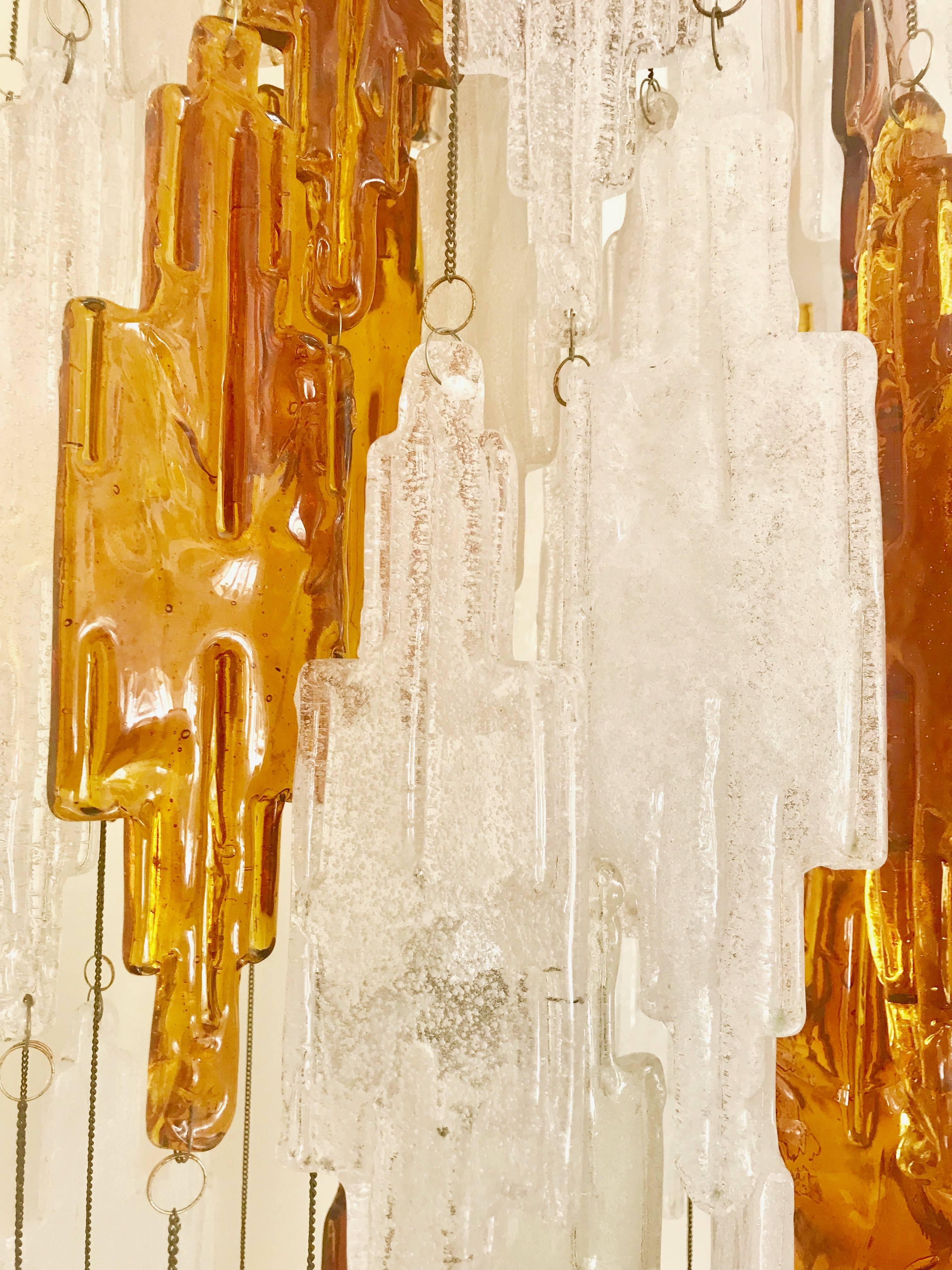 Mazzega mid-century glass Pendant Sculpture murano Cascade 200 cm, 1960s In Excellent Condition For Sale In Denia, ES