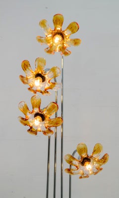 Mazzega Mid-Century Modern Italian Chrome and Murano Flowers Floor Lamp, 1970s