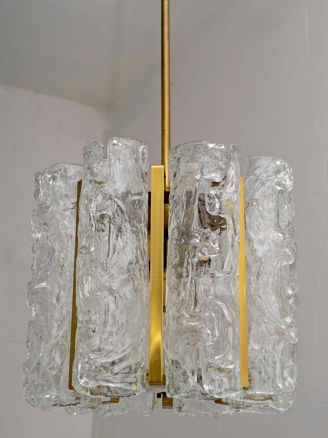 Mid-20th Century Mazzega Mid-Century Modern Italian Murano Glass and Brass Chandelier, 1970s