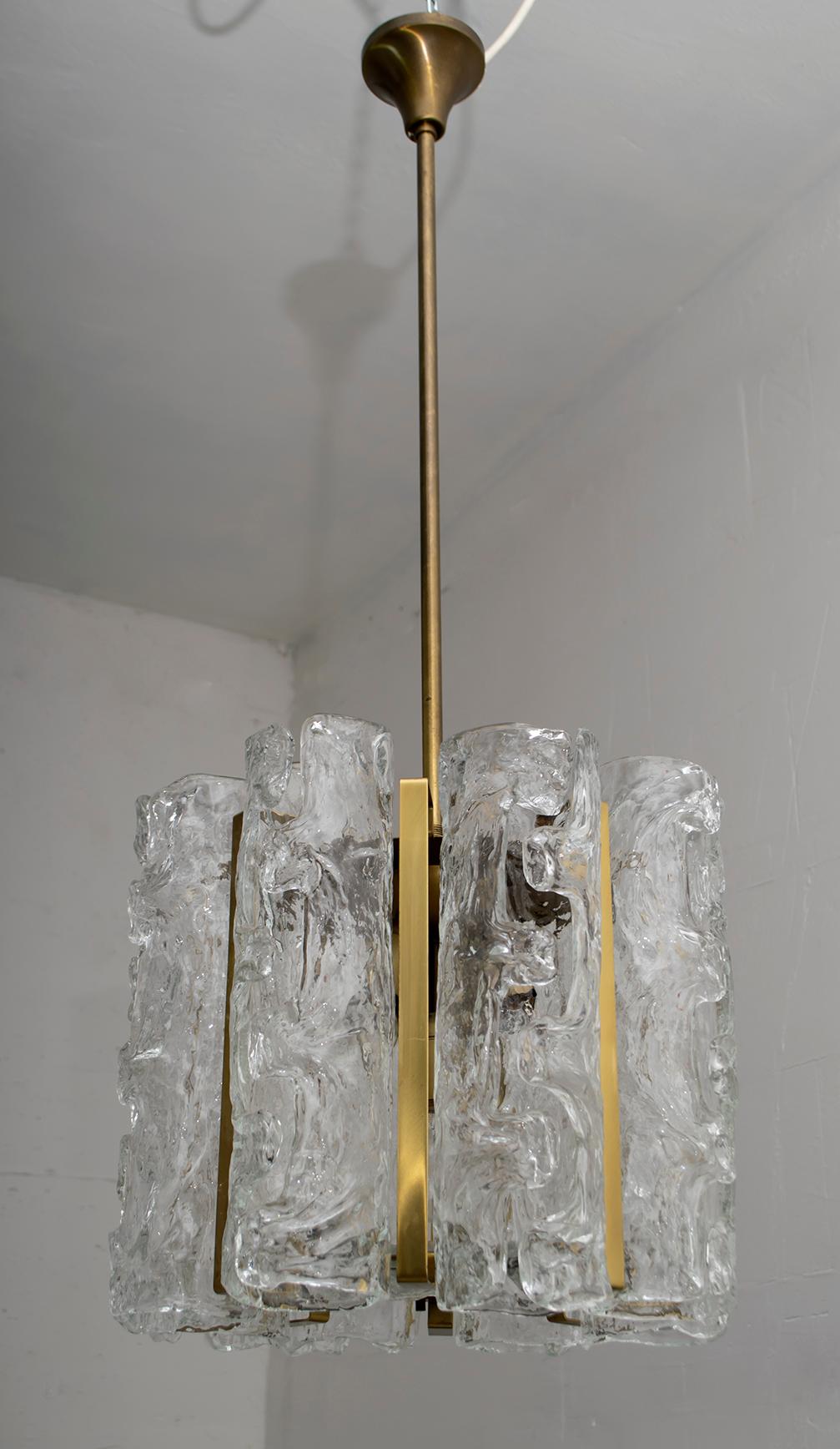 Mazzega Mid-Century Modern Italian Murano Glass and Brass Chandelier, 1970s 1