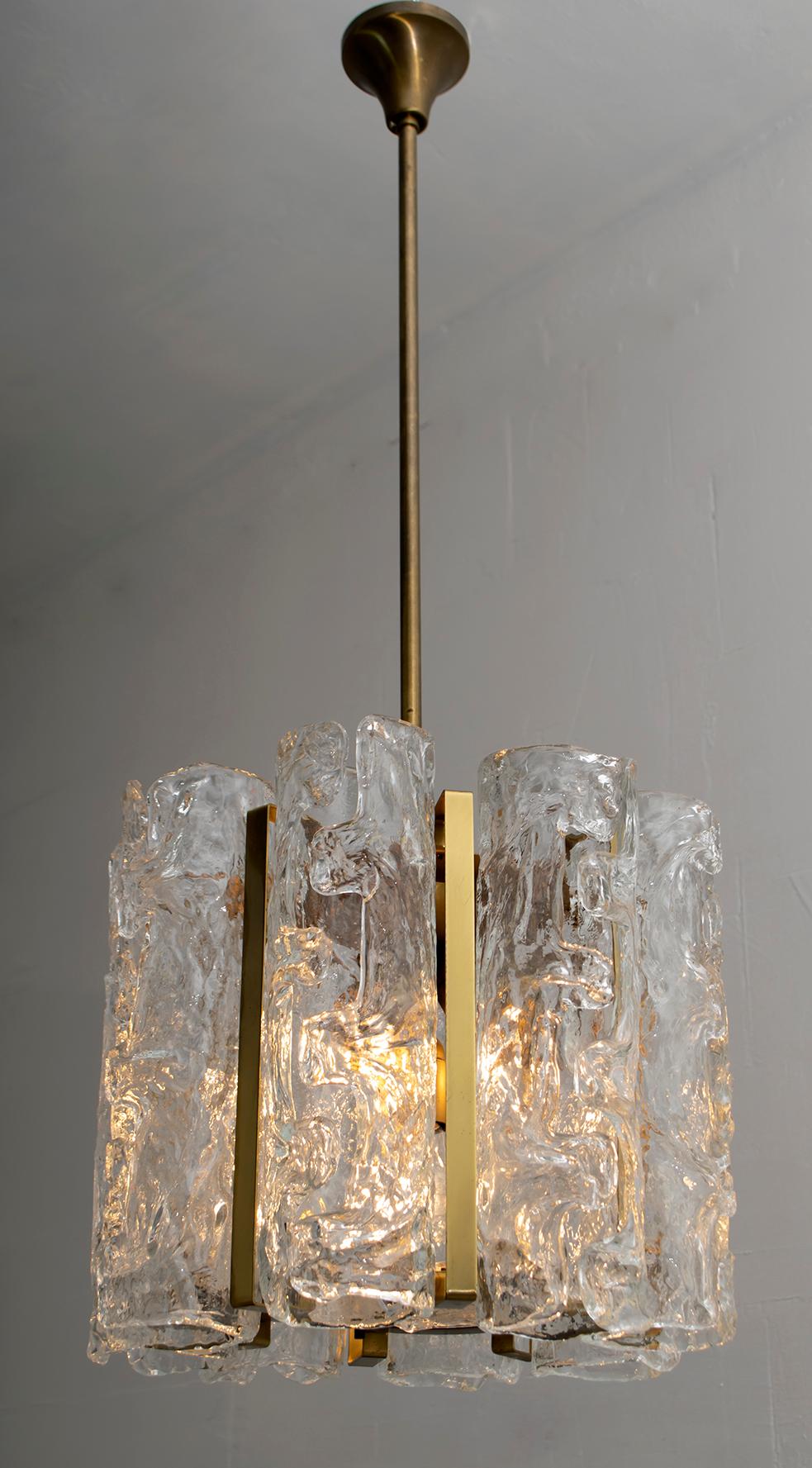 Mazzega Mid-Century Modern Italian Murano Glass and Brass Chandelier, 1970s 2