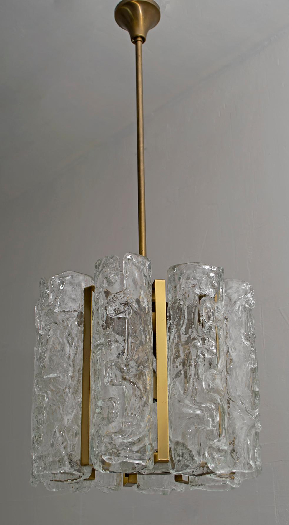 Mazzega Mid-Century Modern Italian Murano Glass and Brass Chandelier, 1970s 3