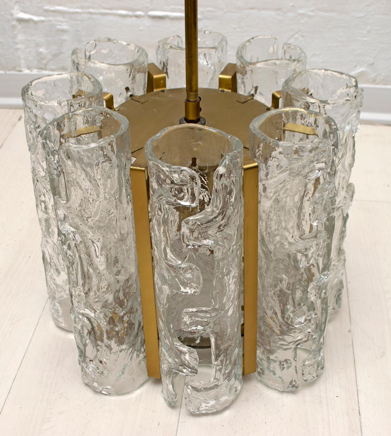Mazzega Mid-Century Modern Italian Murano Glass and Brass Chandelier, 1970s 5