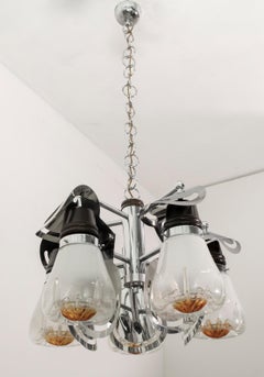 Mazzega Mid-Century Modern Italian Murano Glass and Steel Chandelier, 1970s