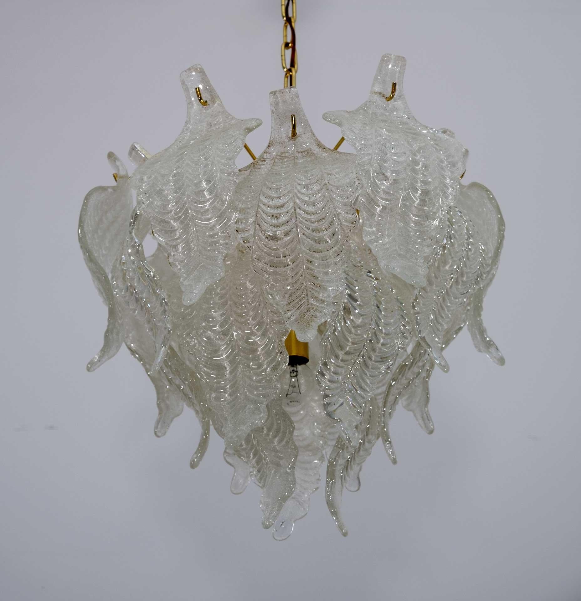 Late 20th Century Mazzega Mid-century Modern Murano Glass Leaves Chandelier, 1970s For Sale