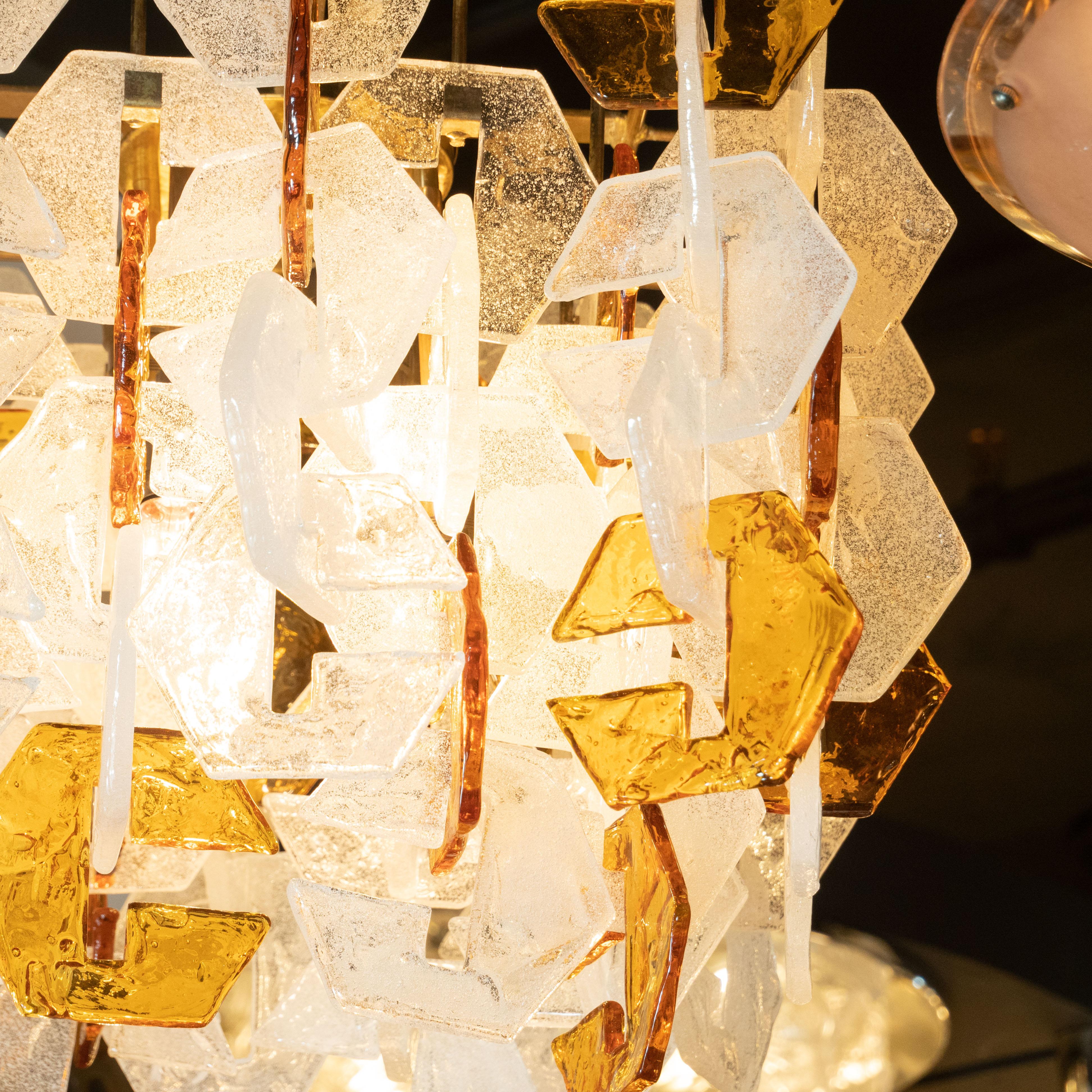 Late 20th Century Mazzega Mid-Century Modern Murano Interlocking Amber and White Glass Chandelier