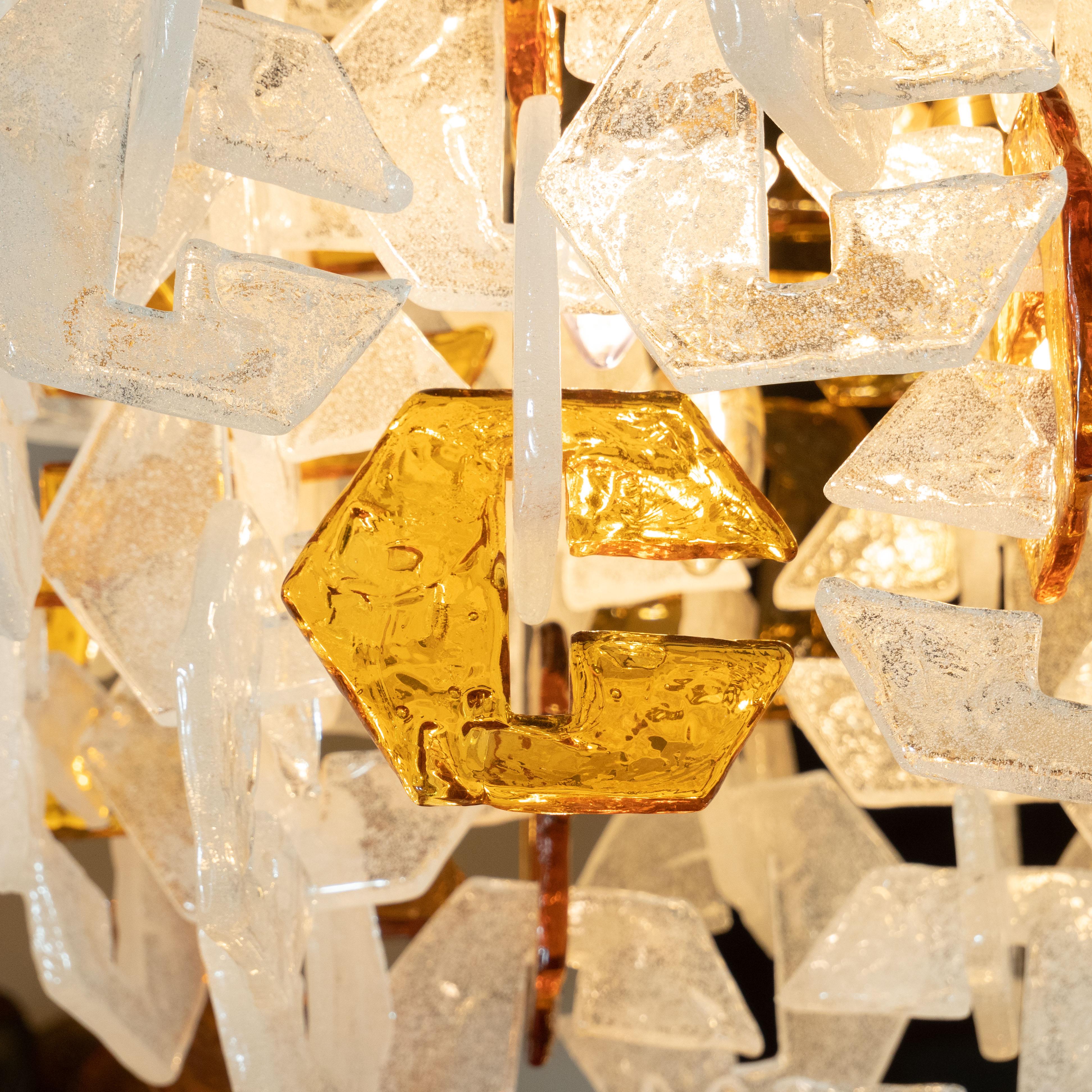 Mazzega Mid-Century Modern Murano Interlocking Amber and White Glass Chandelier 1