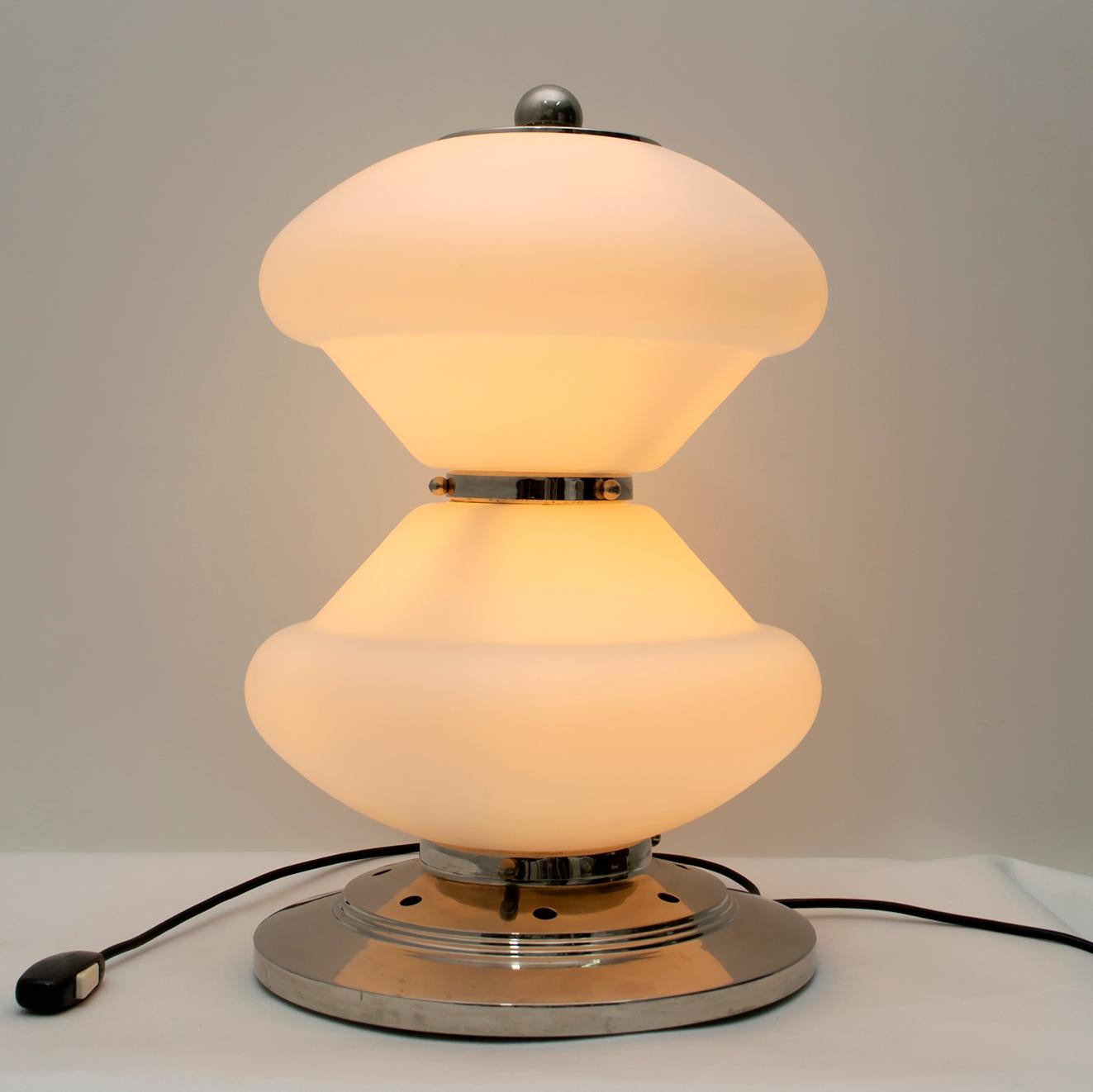 Mazzega Mid-Century Modern Chrome and Murano Opaline Glass Table Lamp, 1960s For Sale 8