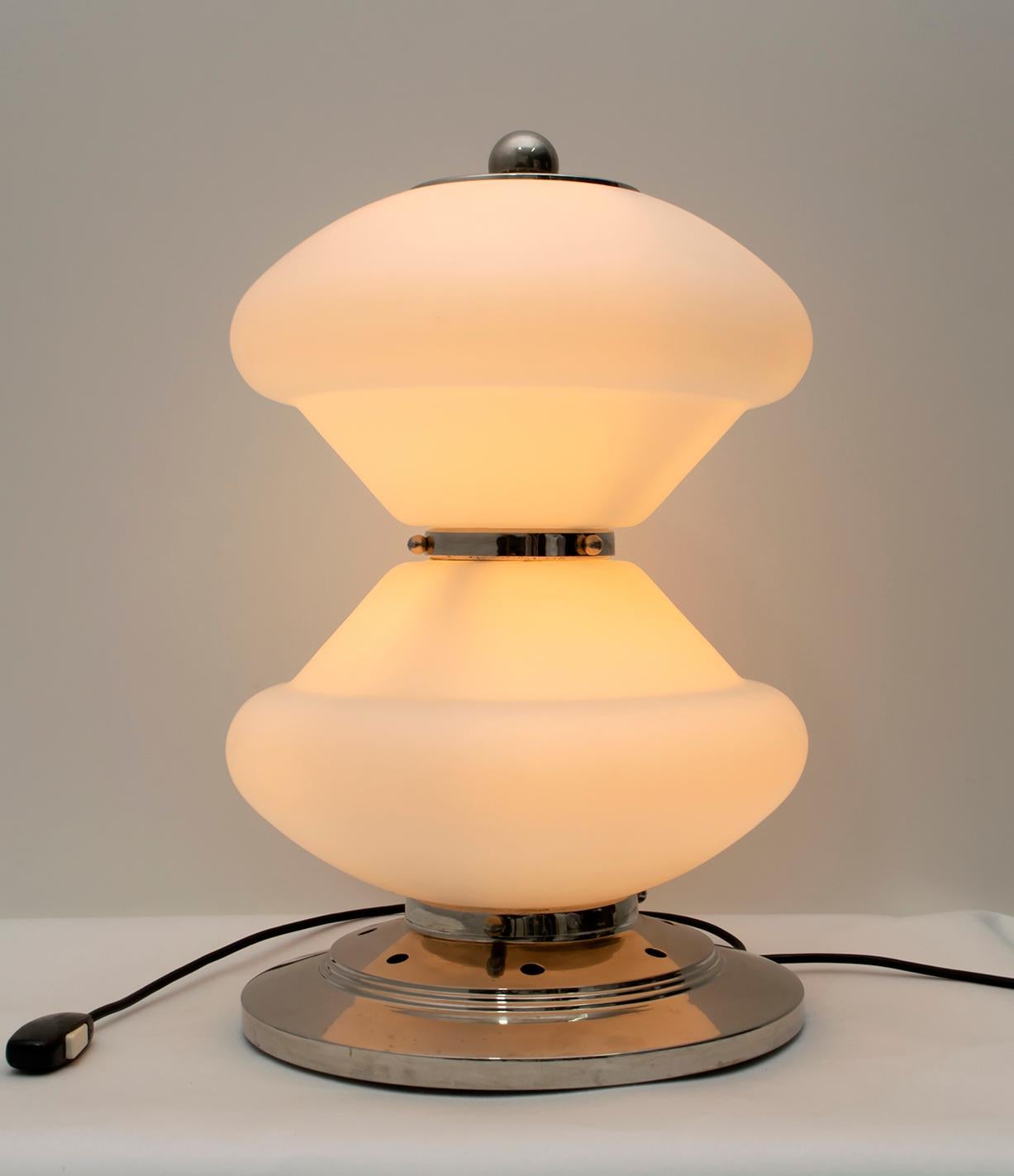 Mazzega Mid-Century Modern Chrome and Murano Opaline Glass Table Lamp, 1960s For Sale 14