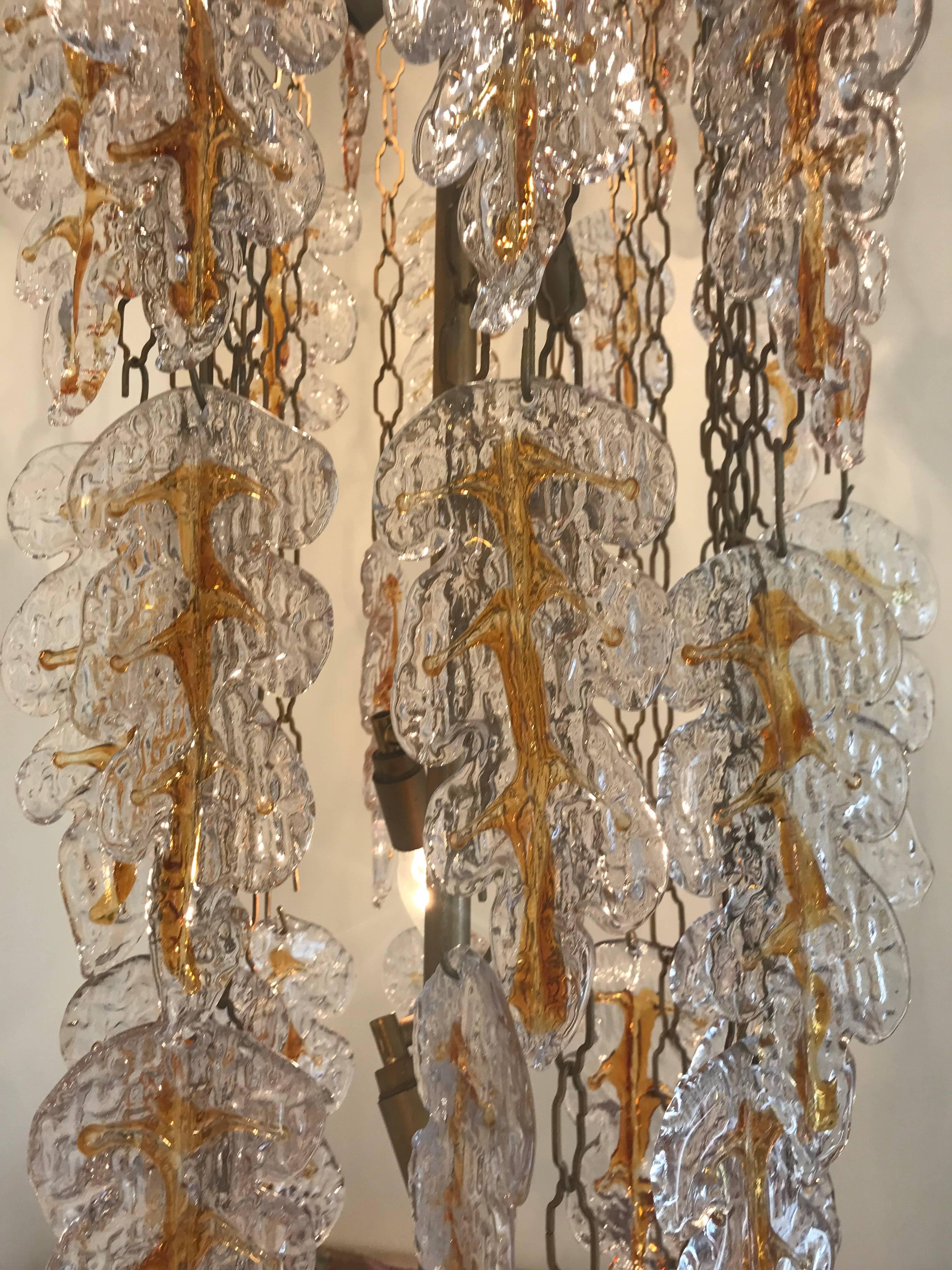 Mazzega mid-century Pendant Glass Sculpture hamber murano Cascade 160 cm, 1960s For Sale 1