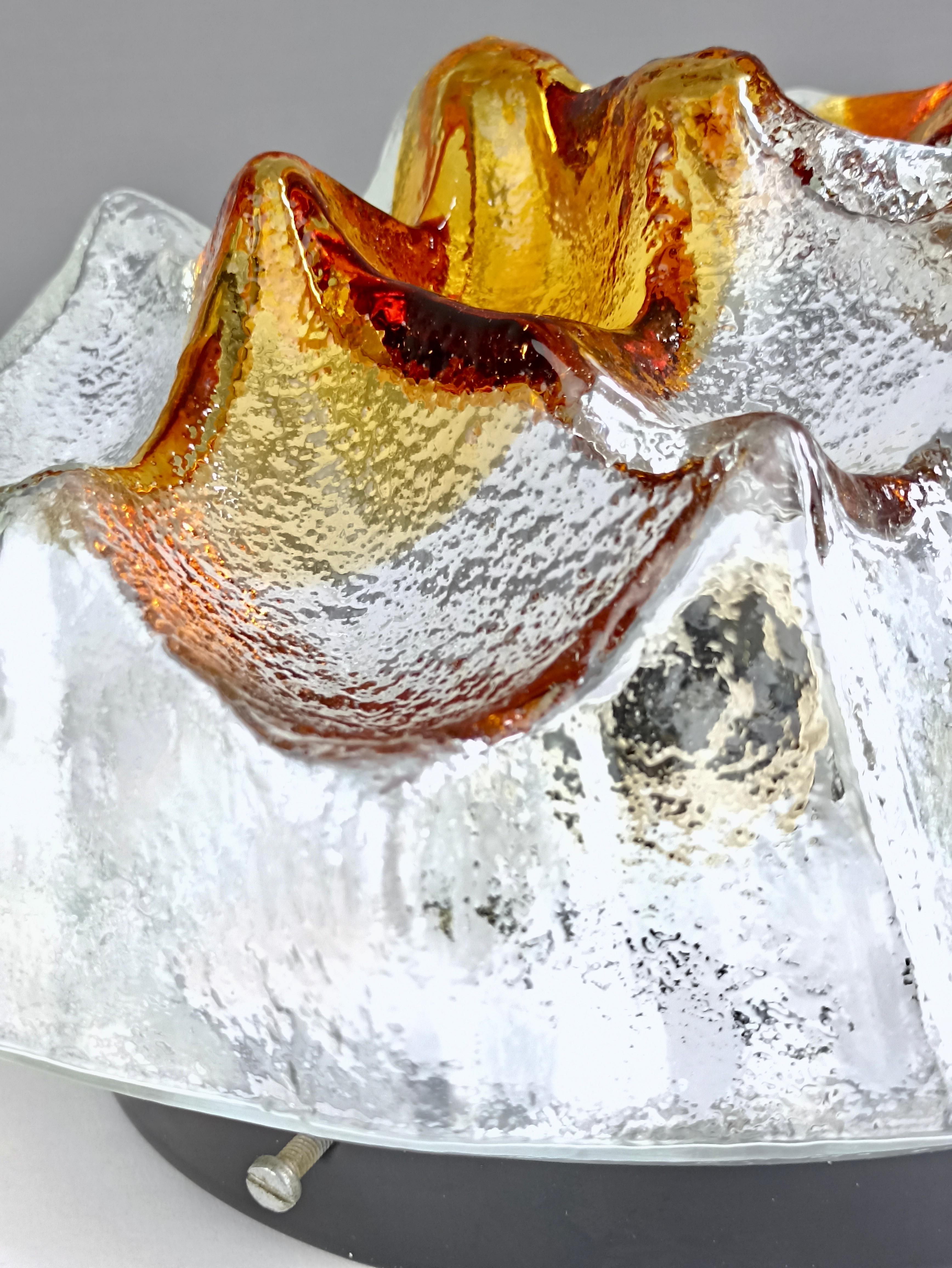 Mazzega Murano 1960er Jahre, einflammige Unterputz- oder Wandleuchte, klares und orangefarbenes Glas. im Zustand „Gut“ im Angebot in Caprino Veronese, VR