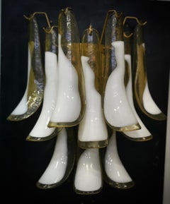 Mazzega Murano Amber and White Art Glass Midcentury Wall Lights Sconces, 1990