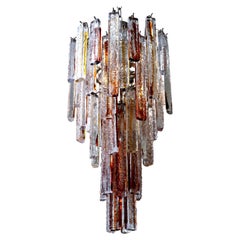 Mazzega Murano Amber Fused Pendant Glass Chandelier Italian Vintage