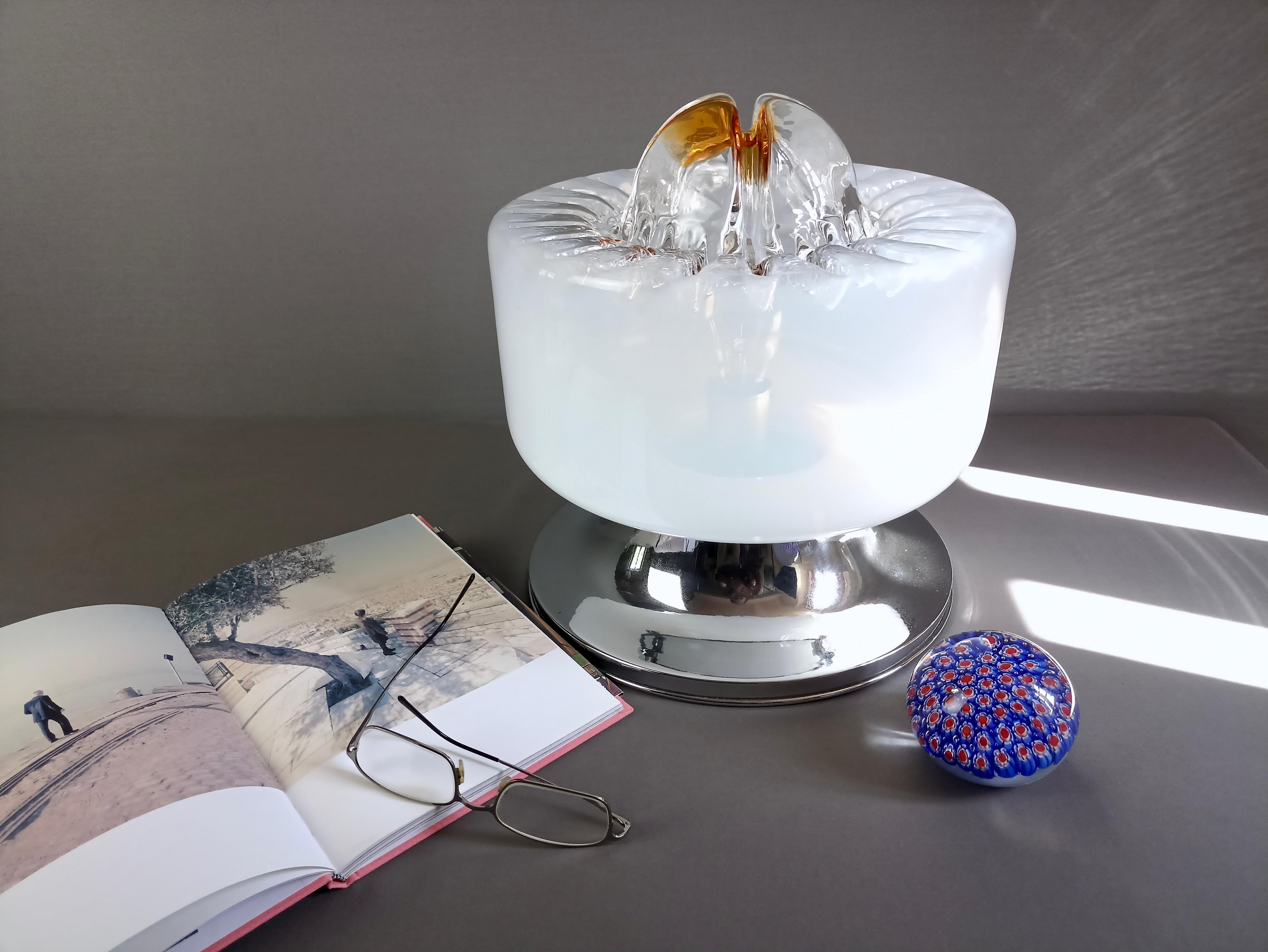 1970s Mazzega attributable Murano art glass and chrome one-light table lamp. For Sale 7