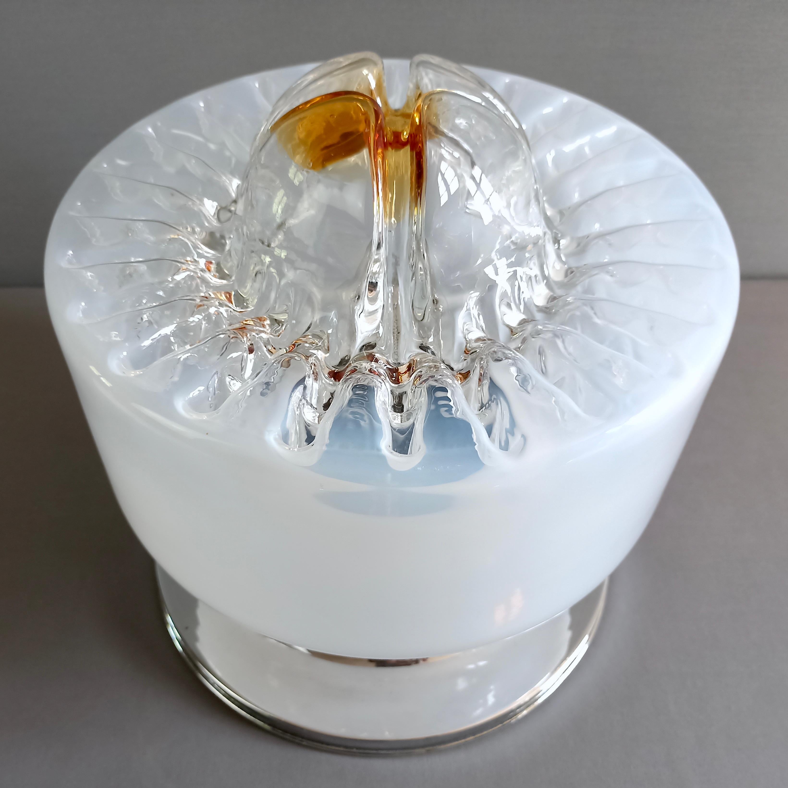 Italian 1970s Mazzega attributable Murano art glass and chrome one-light table lamp. For Sale