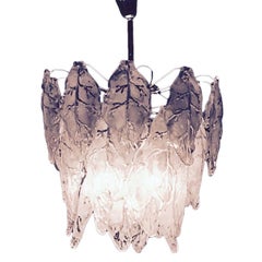 Mazzega Murano chandelier Ice Frost Glass Leaves, 1960