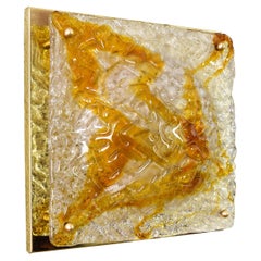Mazzega Murano Glass and Brass Midcentury Italian Modern Flushmount Sconce 60s