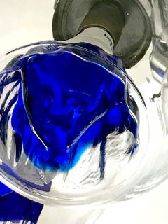 Mazzega mid-century Murano Chandelier Glass blue Globe chrome structure , 1970