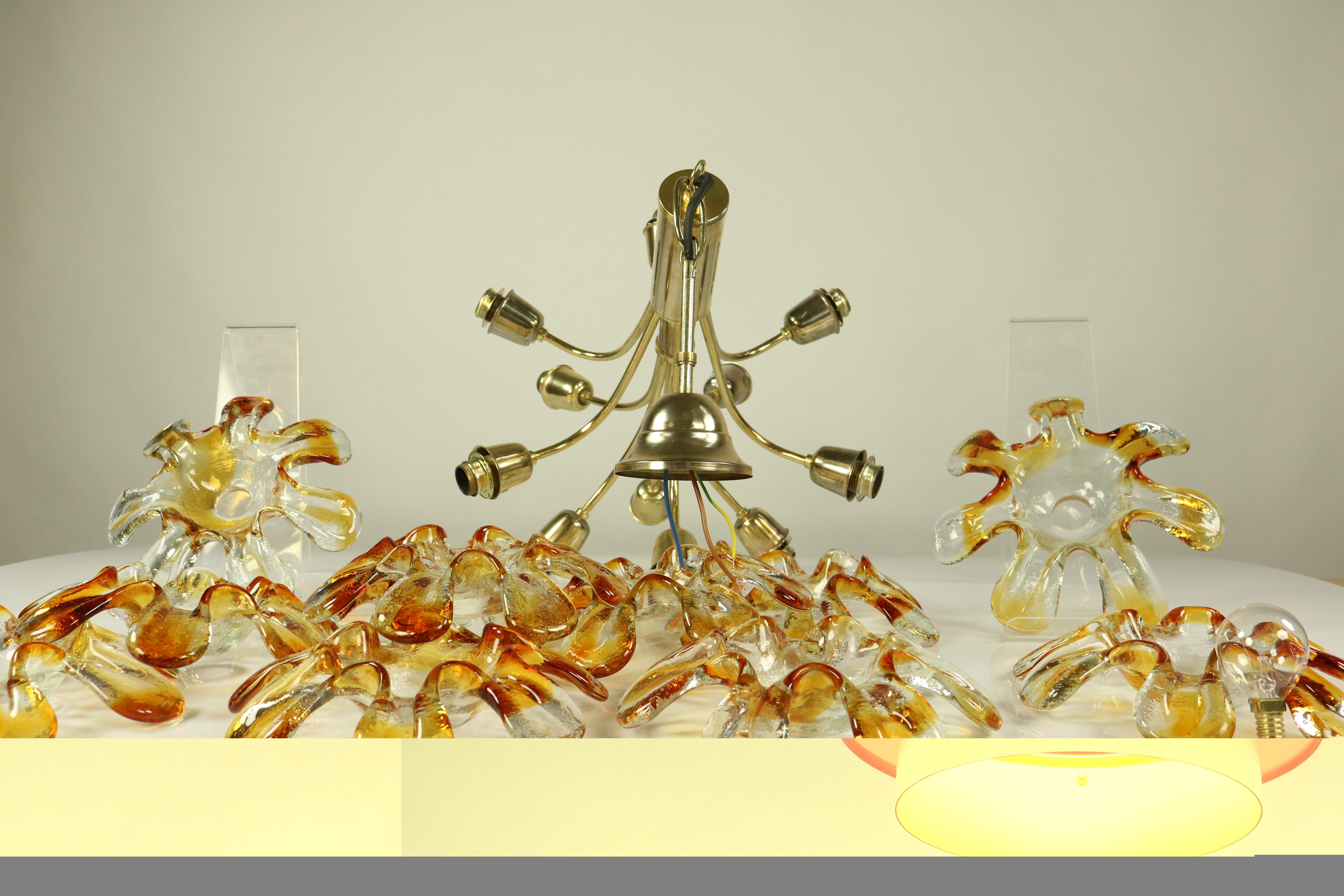 Mazzega Murano Glass Flower or Blossom Chandelier 11 Light Pendant Lamp For Sale 4