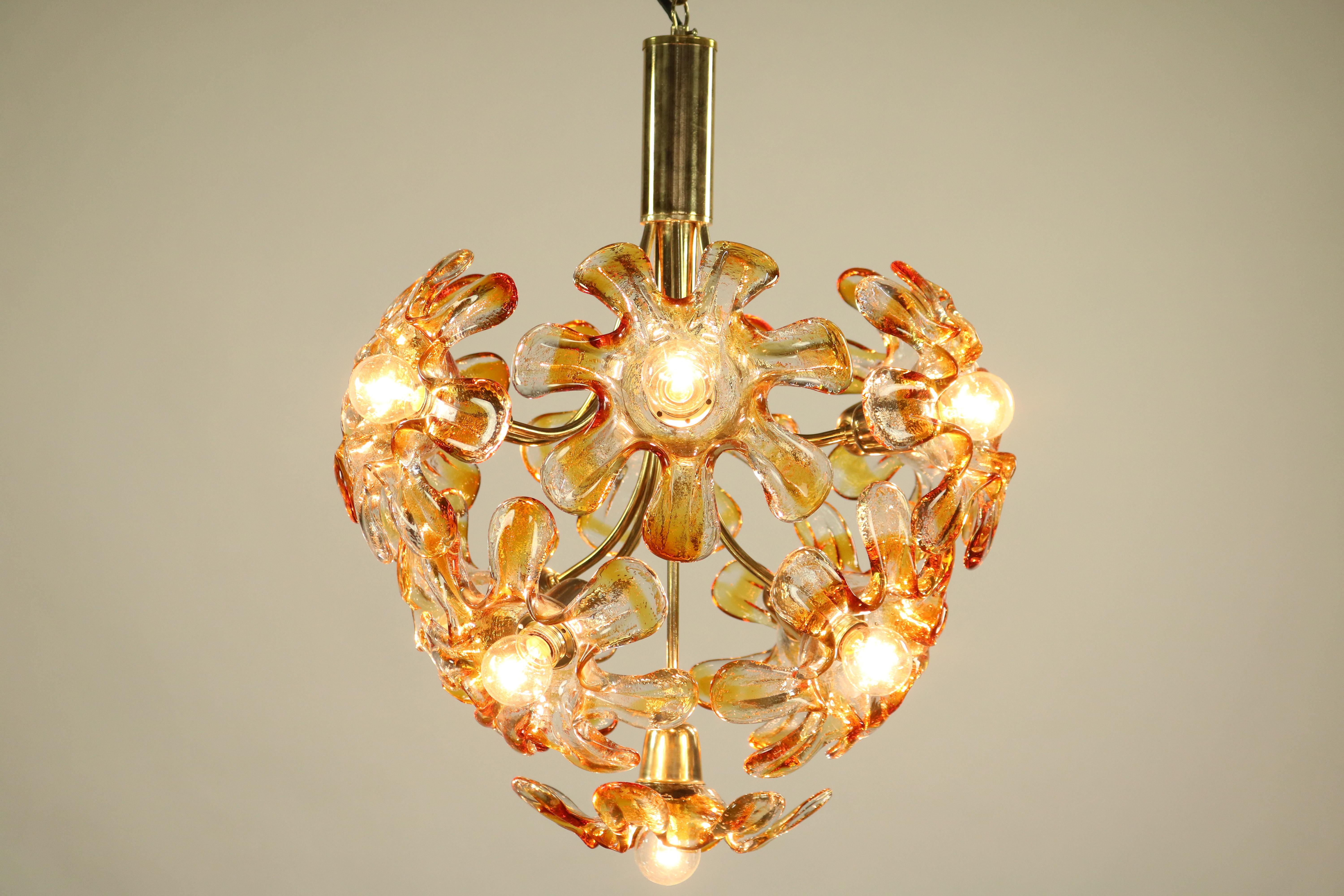 Mid-Century Modern Mazzega Murano Glass Flower or Blossom Chandelier 11 Light Pendant Lamp For Sale