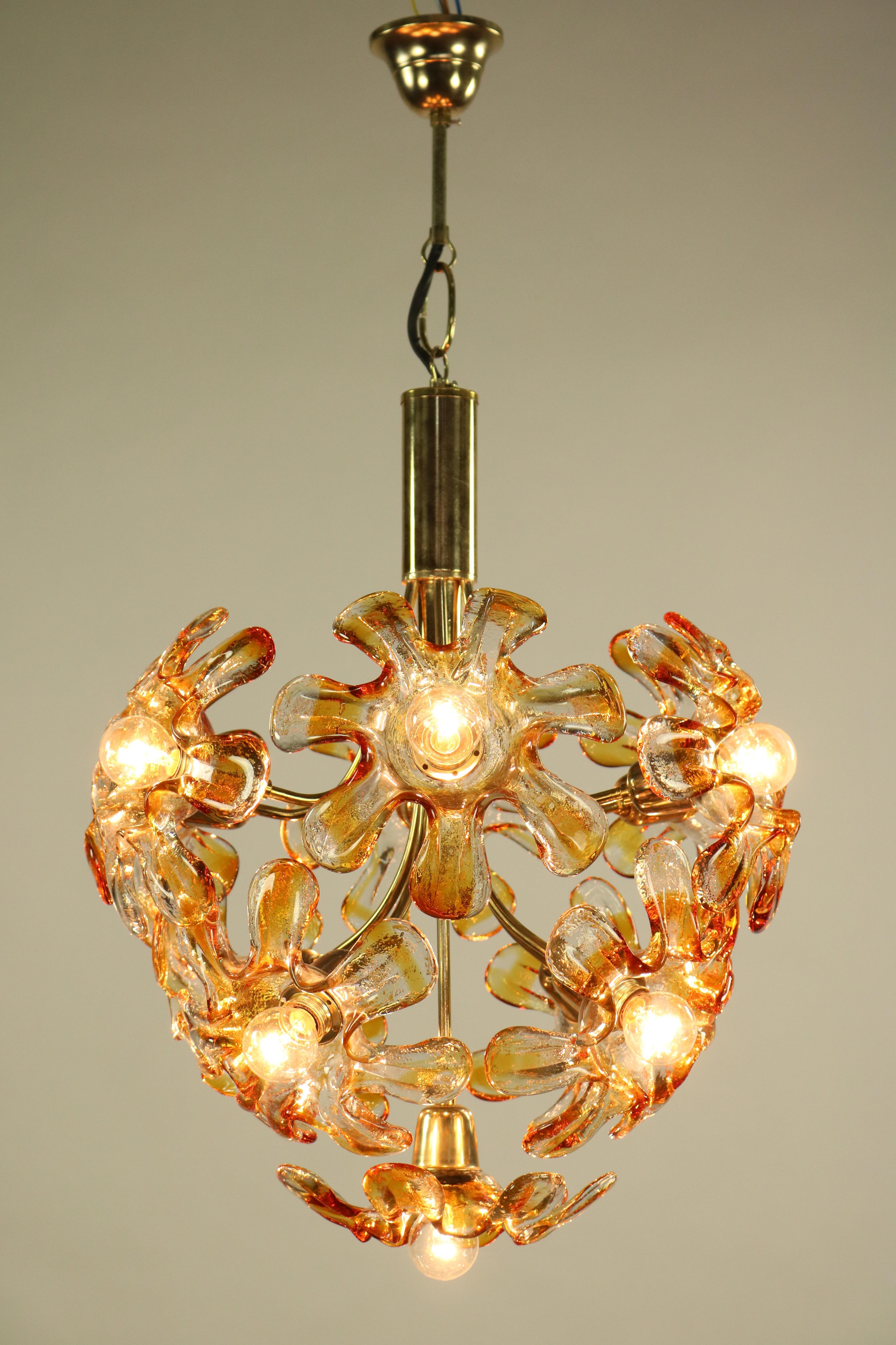 Italian Mazzega Murano Glass Flower or Blossom Chandelier 11 Light Pendant Lamp For Sale