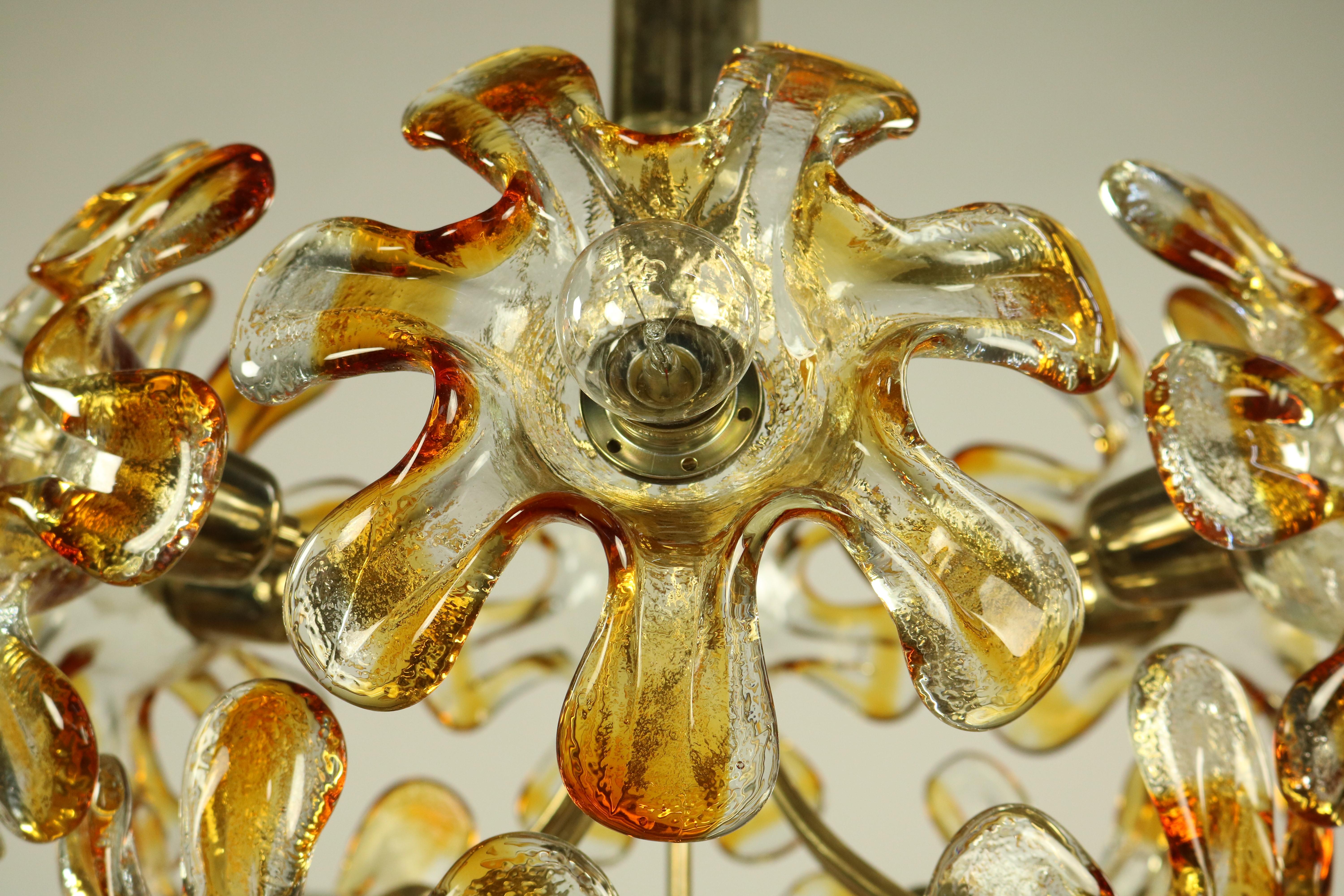 Mid-20th Century Mazzega Murano Glass Flower or Blossom Chandelier 11 Light Pendant Lamp For Sale