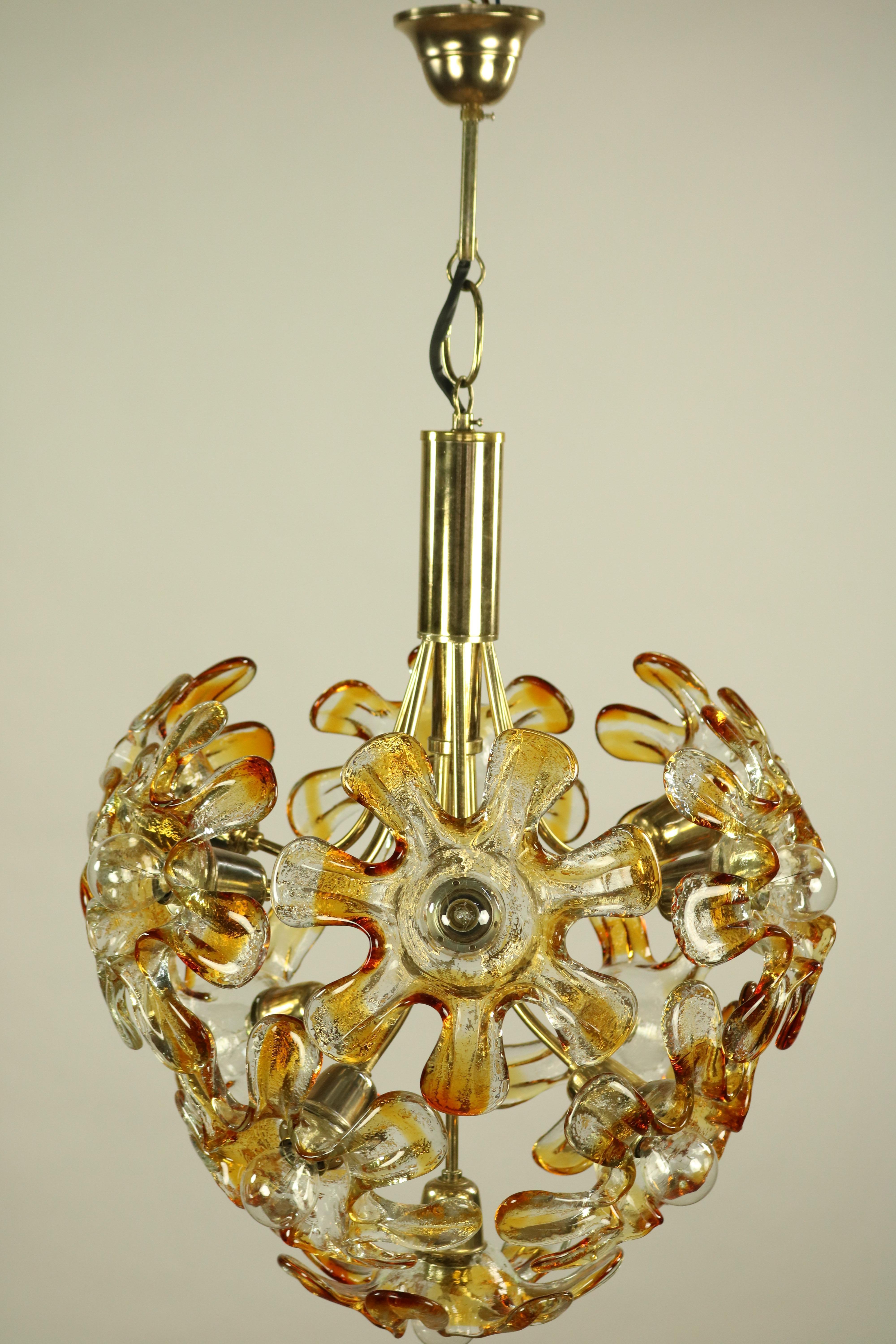 Mazzega Murano Glass Flower or Blossom Chandelier 11 Light Pendant Lamp For Sale 1