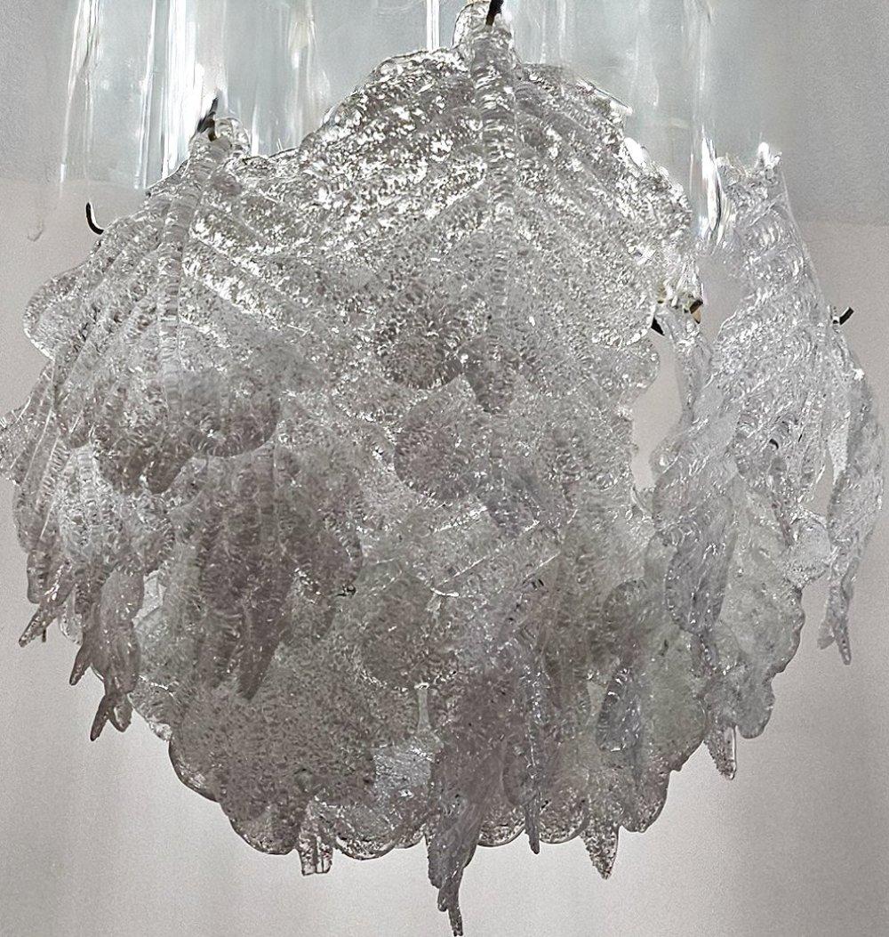 Mazzega Murano Glass Iced Leaves Chandelier, 1960s-70s, 36 leaves total* For Sale 3