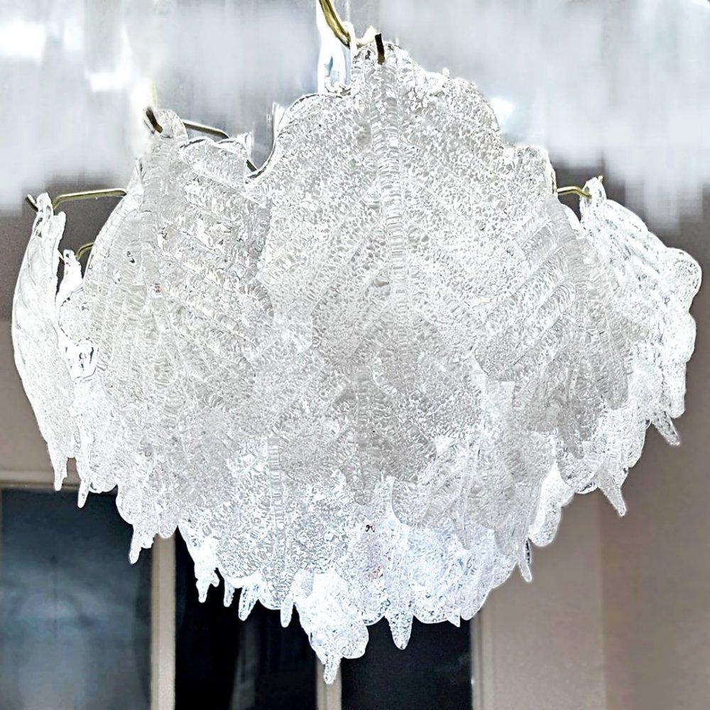 Other Mazzega Murano Glass Iced Leaves Chandelier, 1960s-70s, 36 leaves total* For Sale