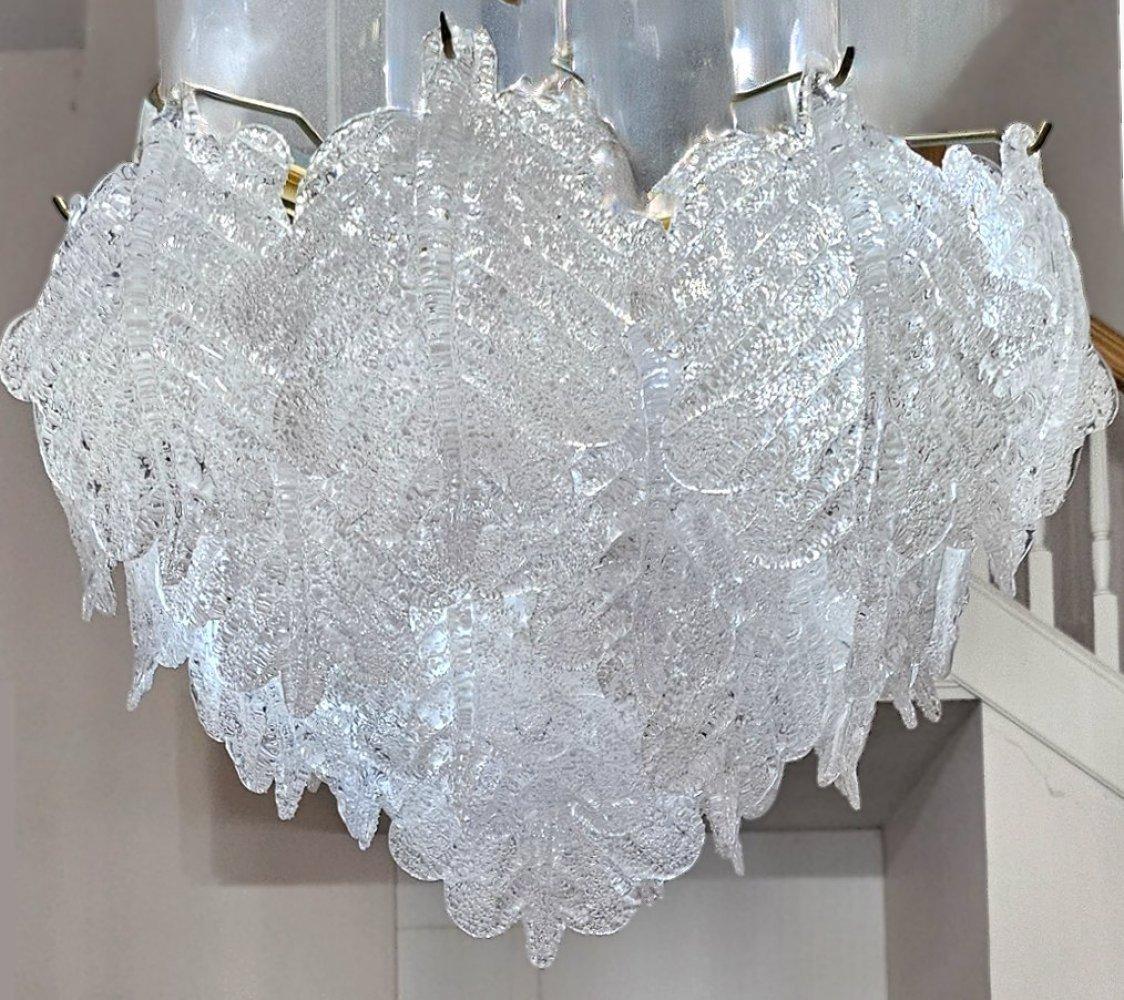 Mazzega Murano Glass Iced Leaves Chandelier, 1960s-70s, 36 leaves total* In Fair Condition For Sale In Warrenton, OR